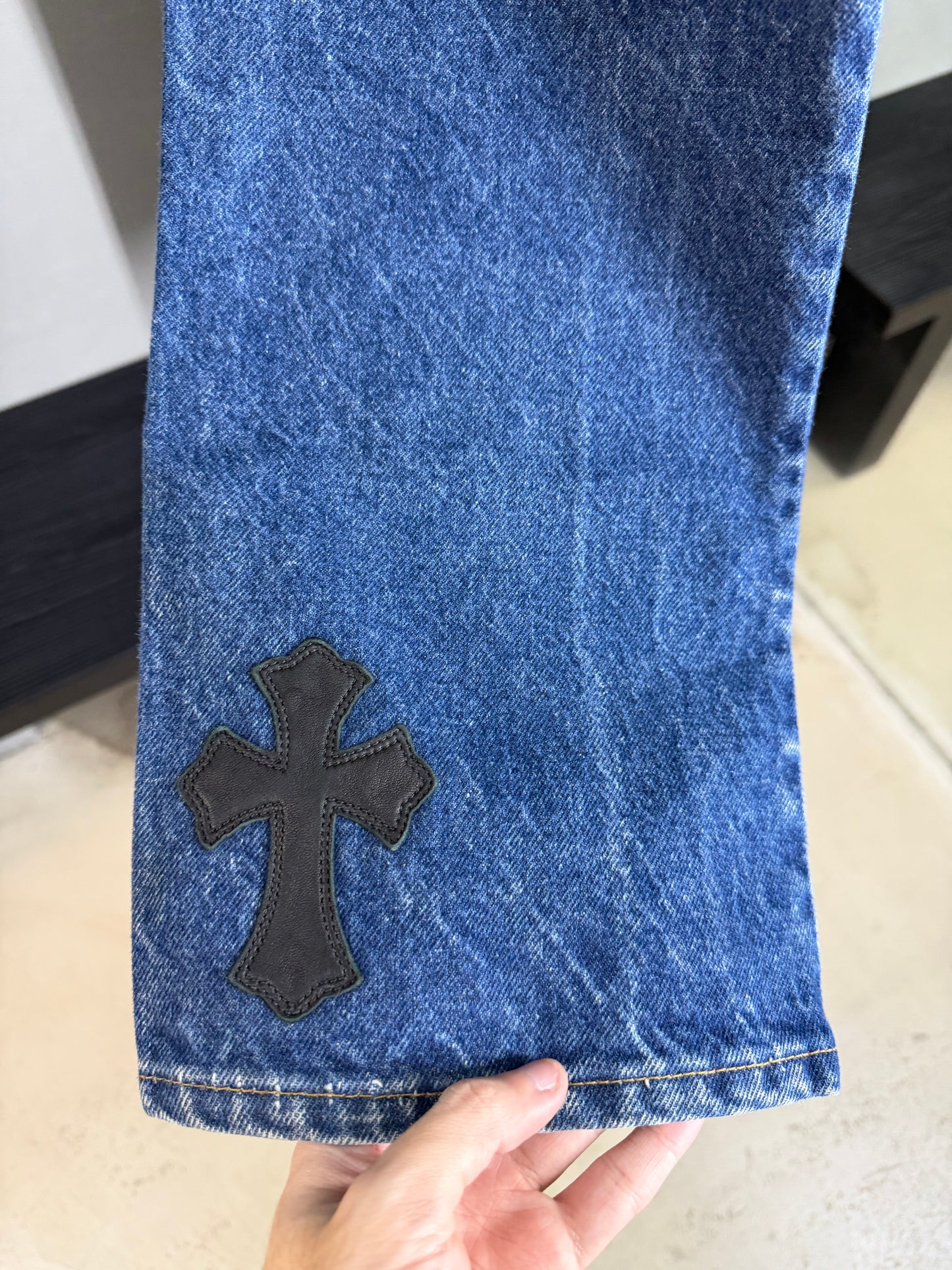 Chrome Hearts Leather Cross Patch 517 Jeans