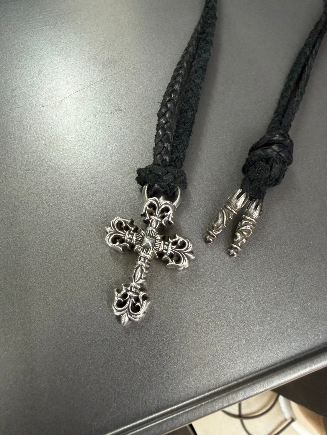 Chrome Hearts Leather Braided Filigree Necklace