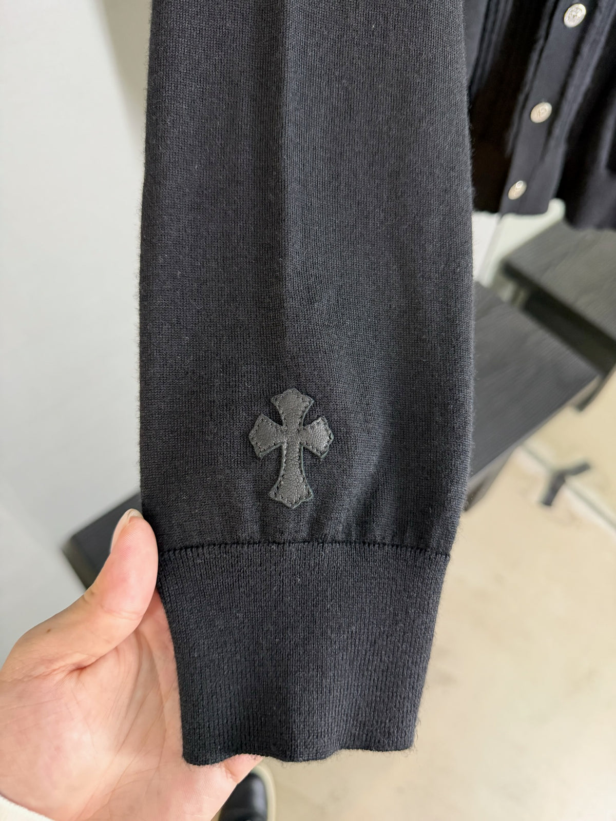 Chrome Hearts Silk Cashmere Cross Patch Switchblade Cardigan