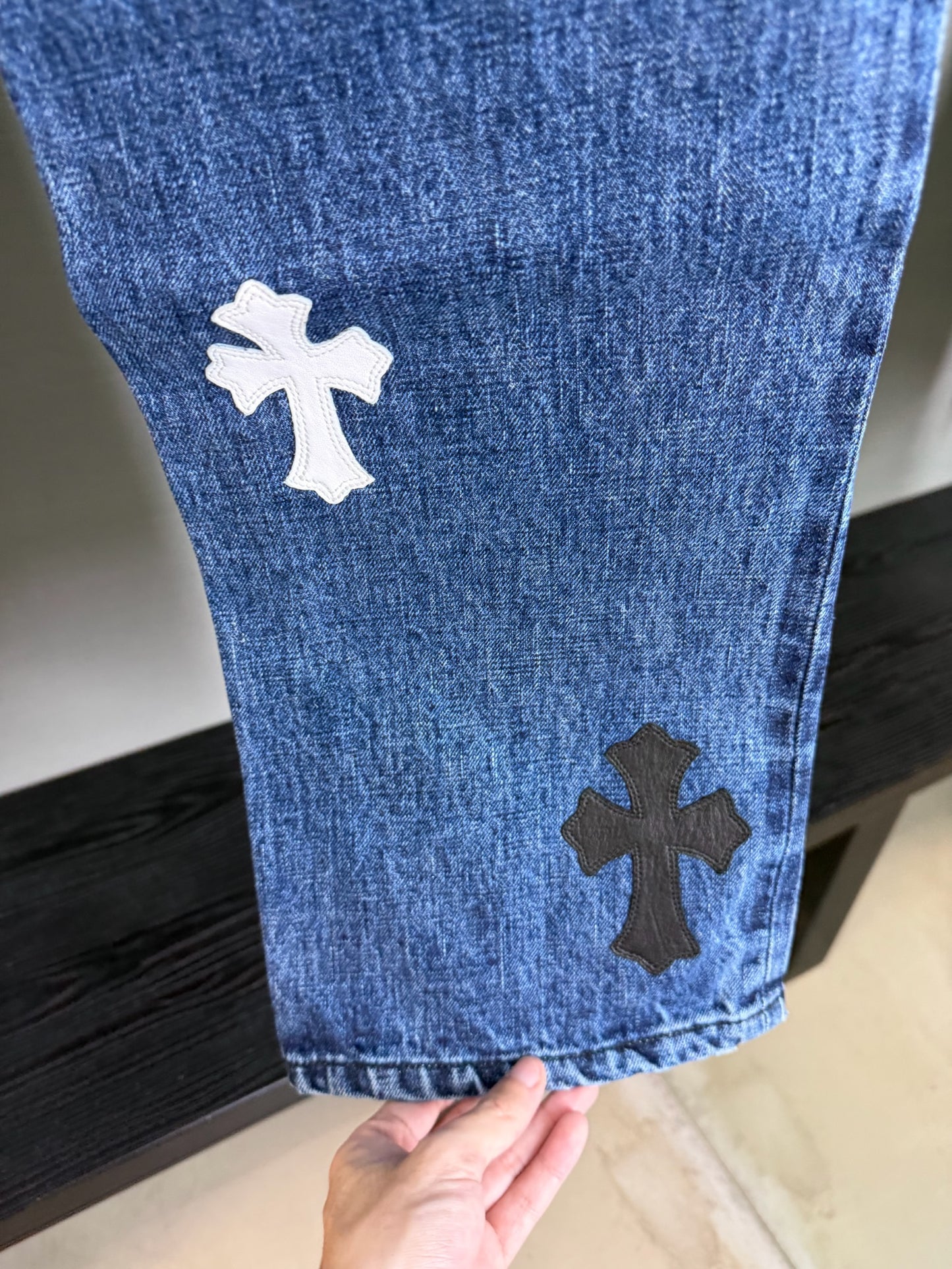 Chrome Hearts Cross Patch Fleur Knee Jeans