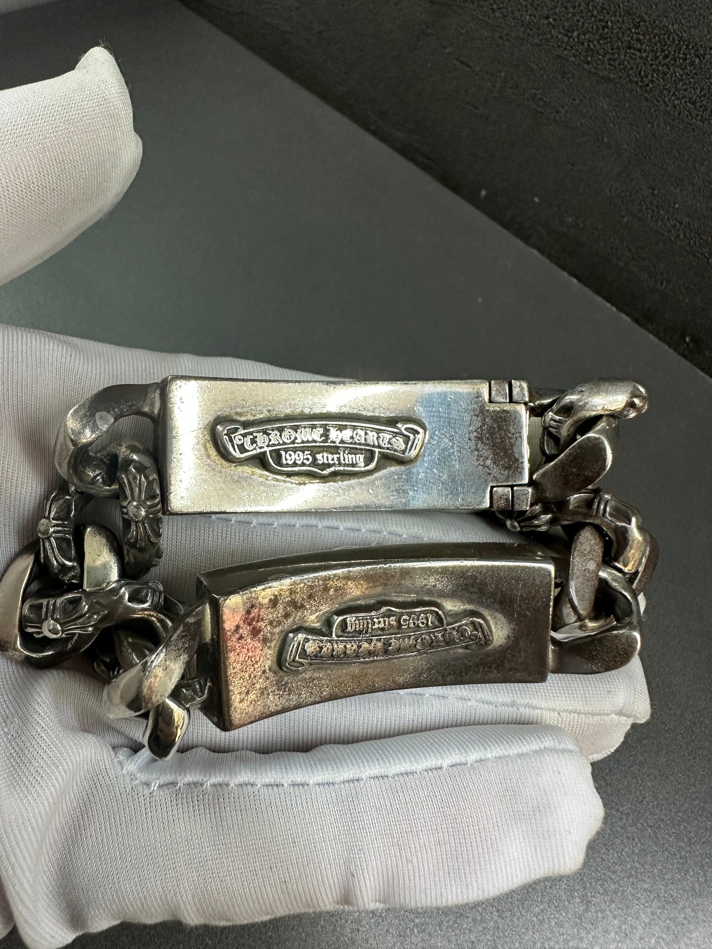 Chrome Hearts Dagger Hearts Fancy Link Double ID Bracelet