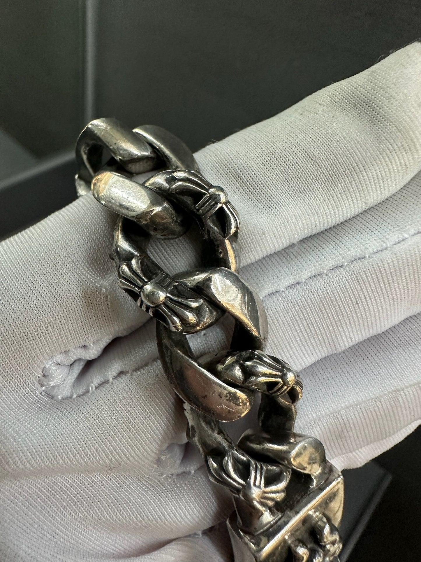 Chrome Hearts Dagger Hearts Fancy Link Double ID Bracelet