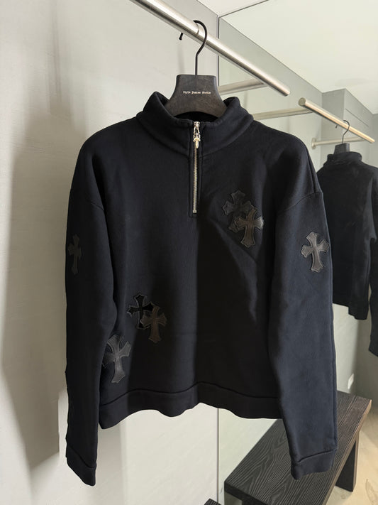 Chrome Hearts Leather/Patent  Cross Patch Half-Zip