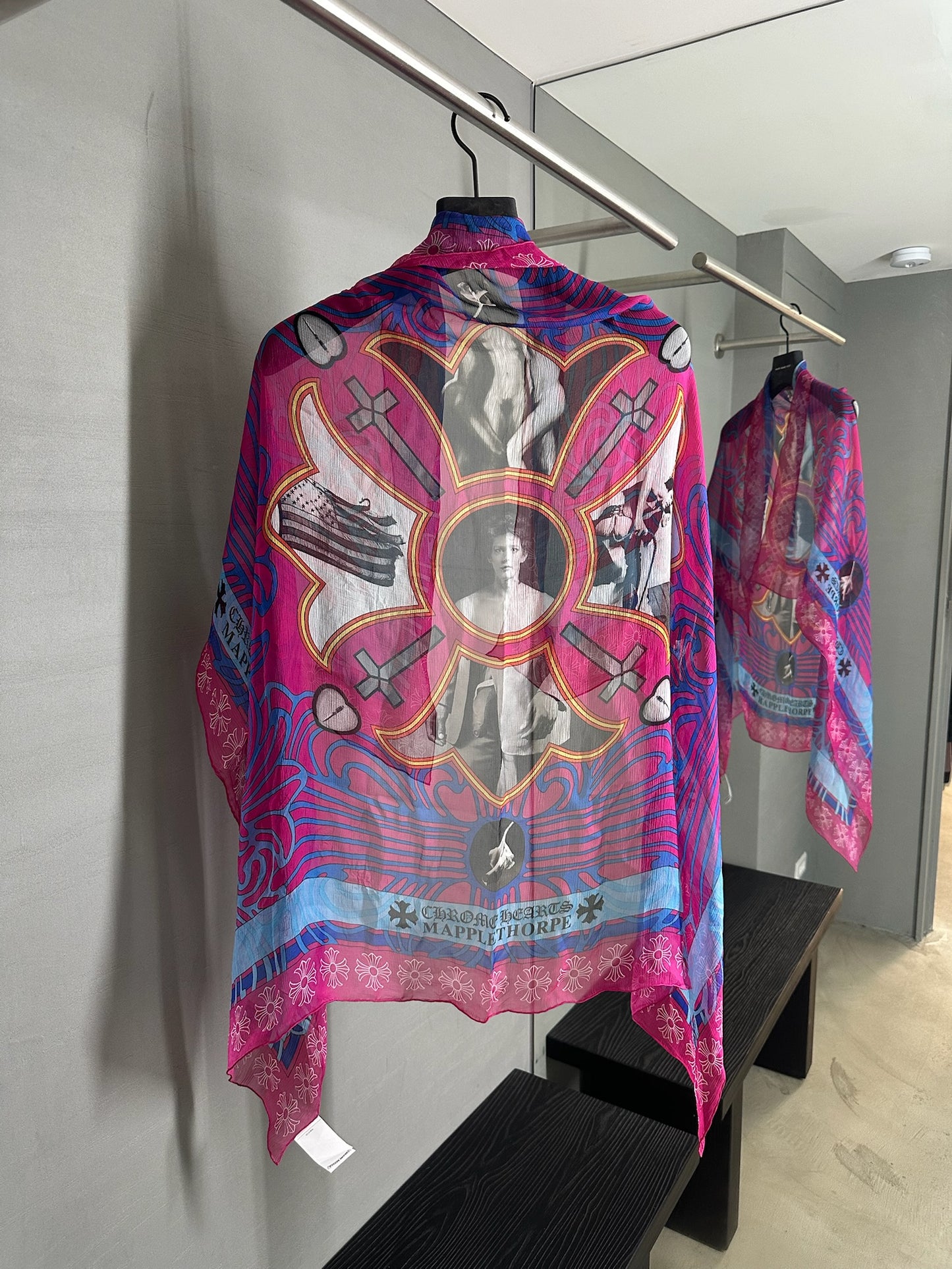 Chrome Hearts Robert Mapplethorpe Print Silk Scarf with Receipt