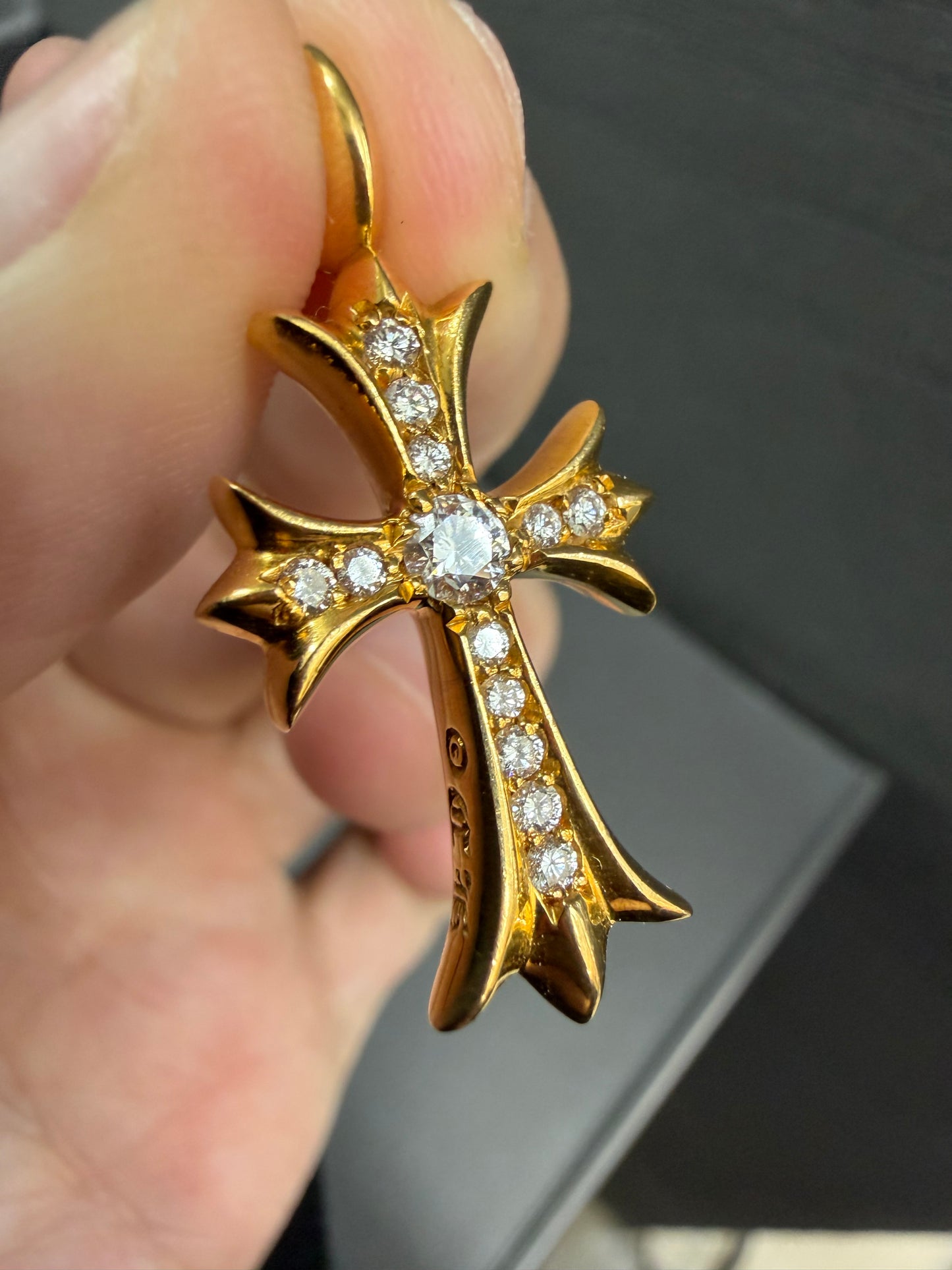 Chrome Hearts 22k Tiny Cross Pendant with Diamonds