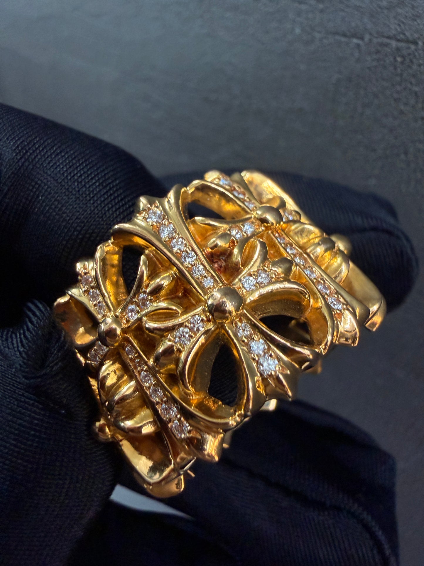 Chrome Hearts 22k Cemetery Cross Ring With Diamonds