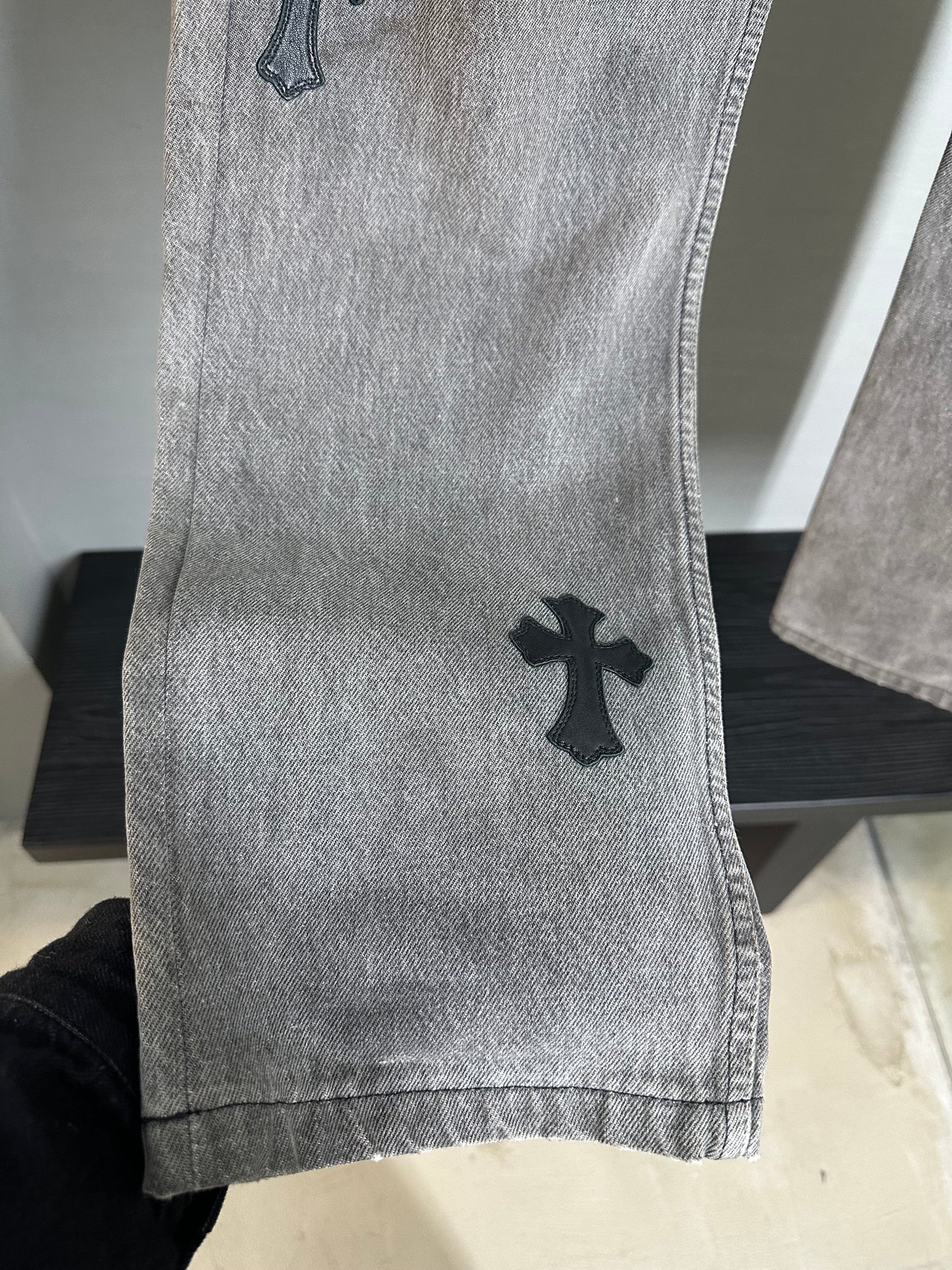 Chrome Hearts Leather Patched 501 Levis Jeans