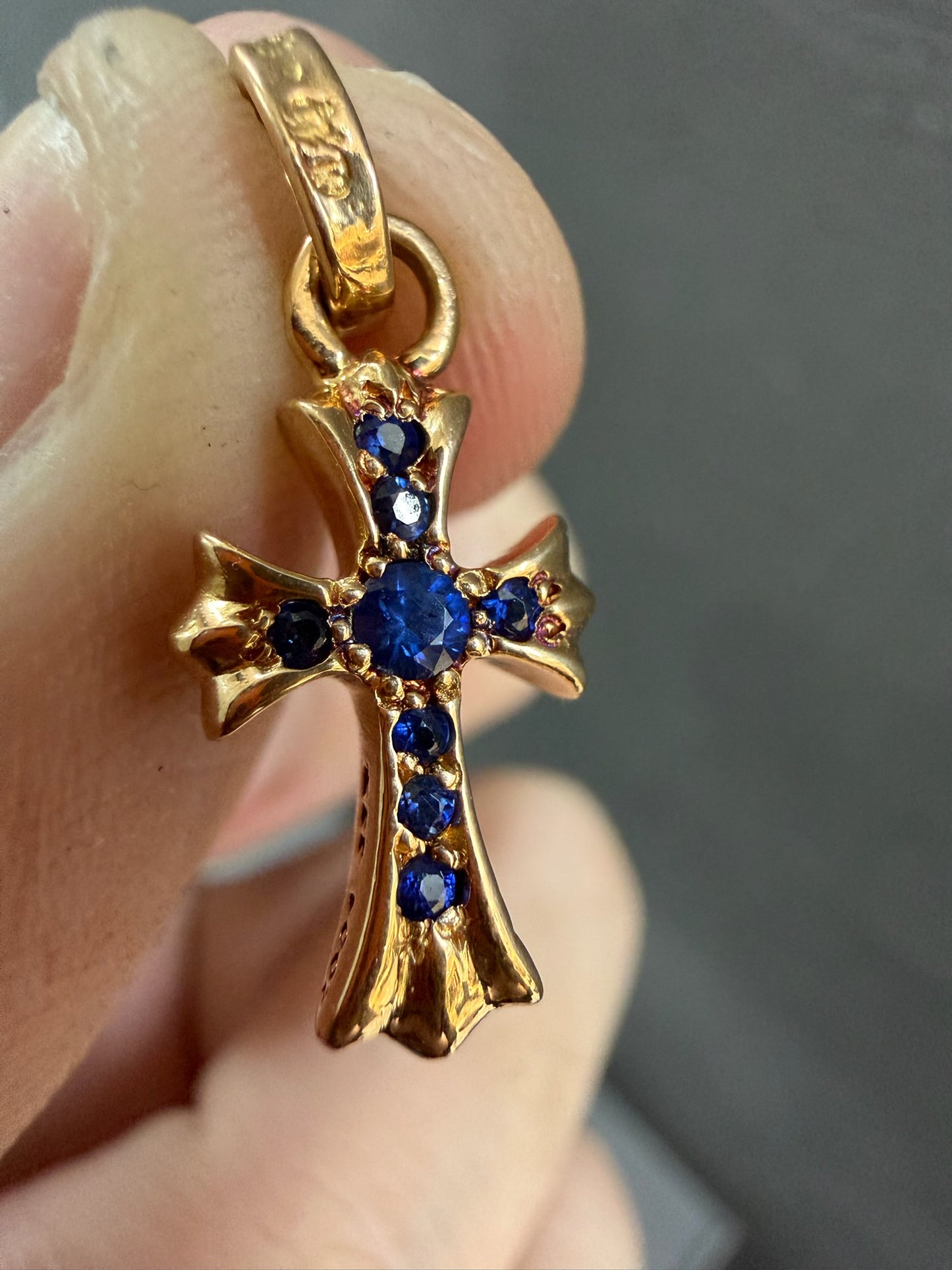 Chrome Hearts 22k BBF Baby Fat Blue Sapphire Pendant with Diamonds