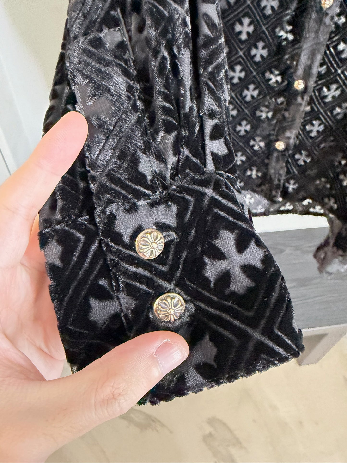 Chrome Hearts Mahal Kita Monogram Cross Velvet Shirt