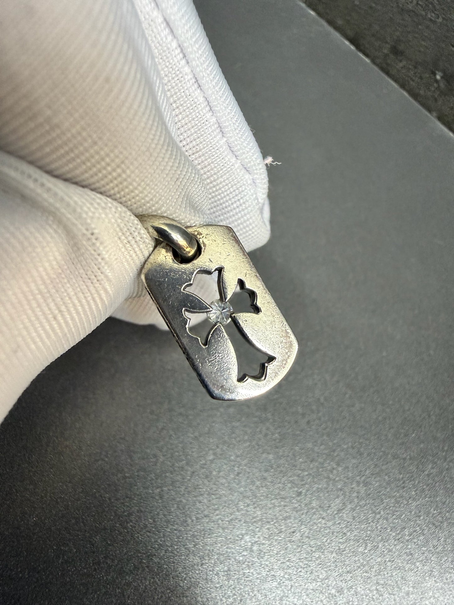 Chrome Hearts Cross Dog Tag With Diamonds