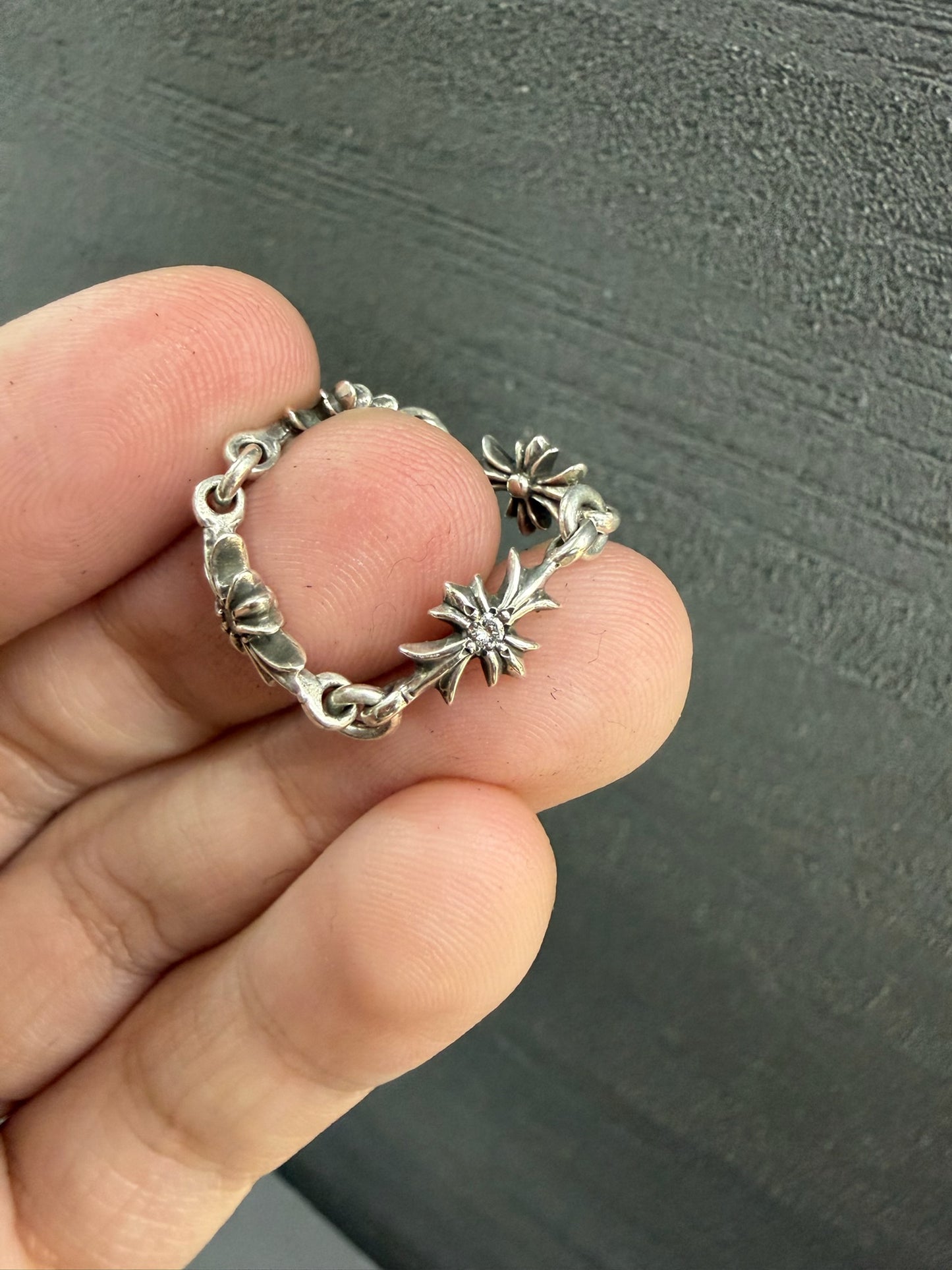 Chrome Hearts Tiny E Cross Ring with Diamonds
