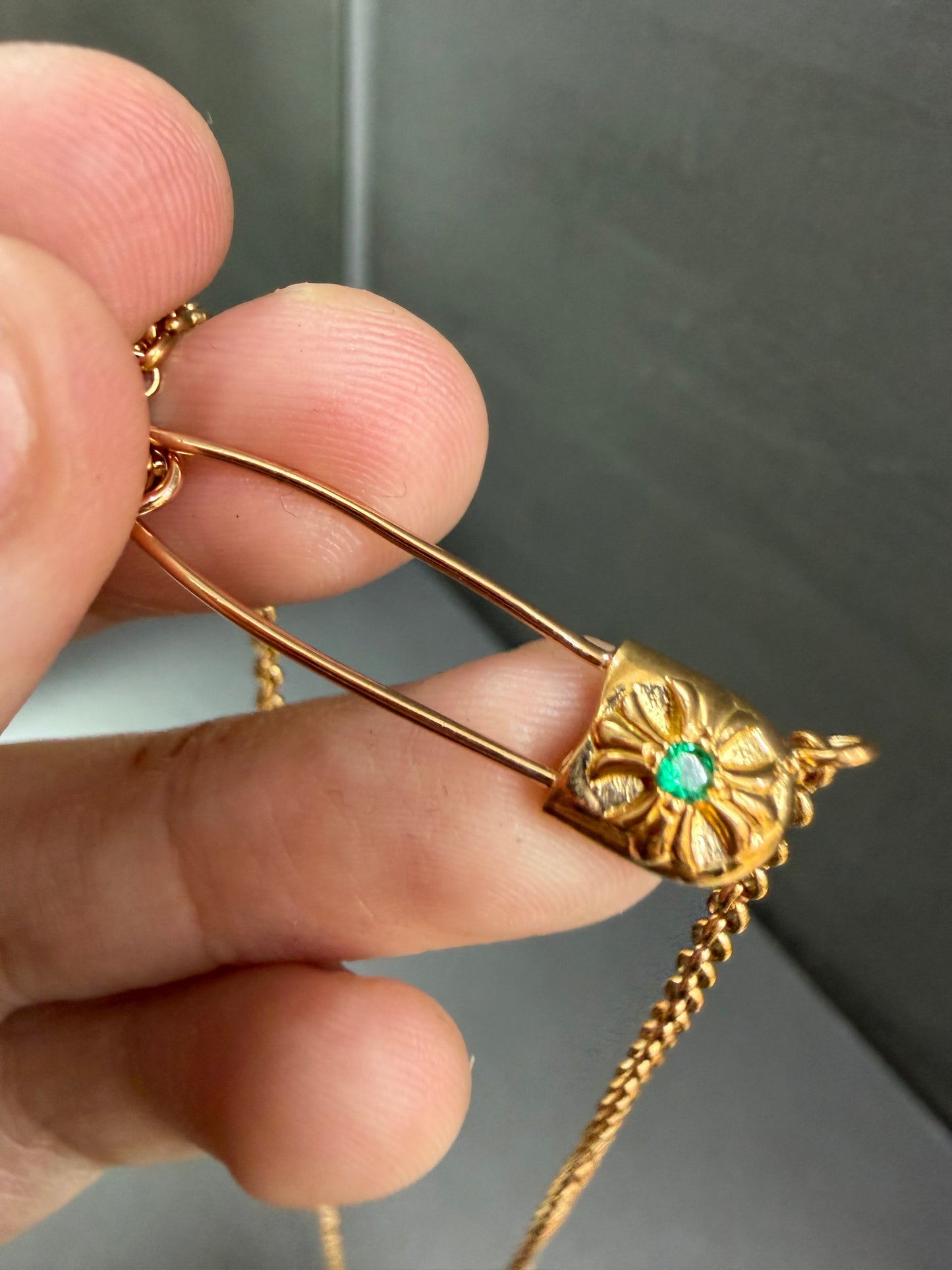 Chrome Hearts 22k Emerald Safety Pin Necklace 45cm