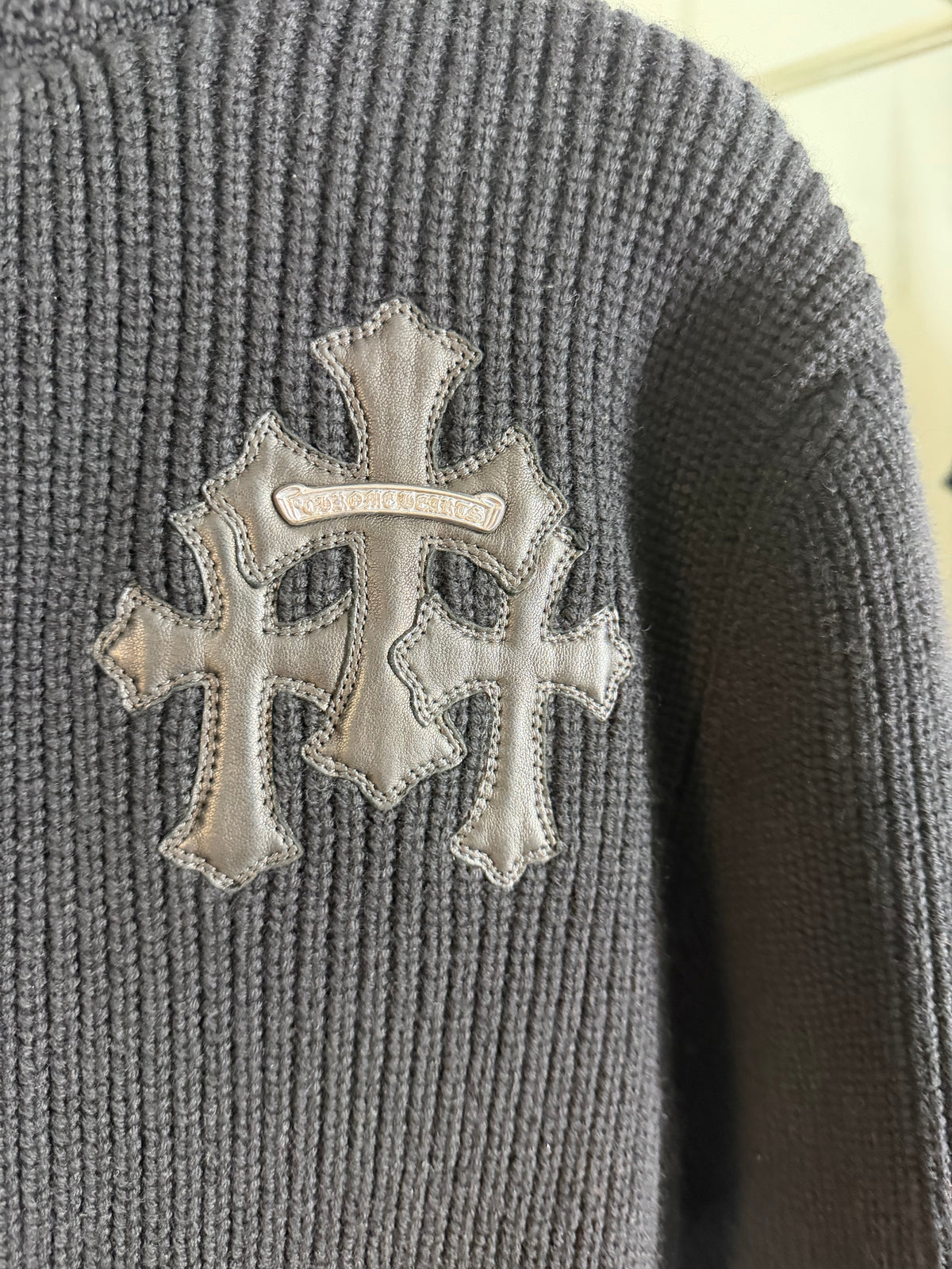 Chrome Hearts Cashmere Leather Cross Zip-Up Sweater