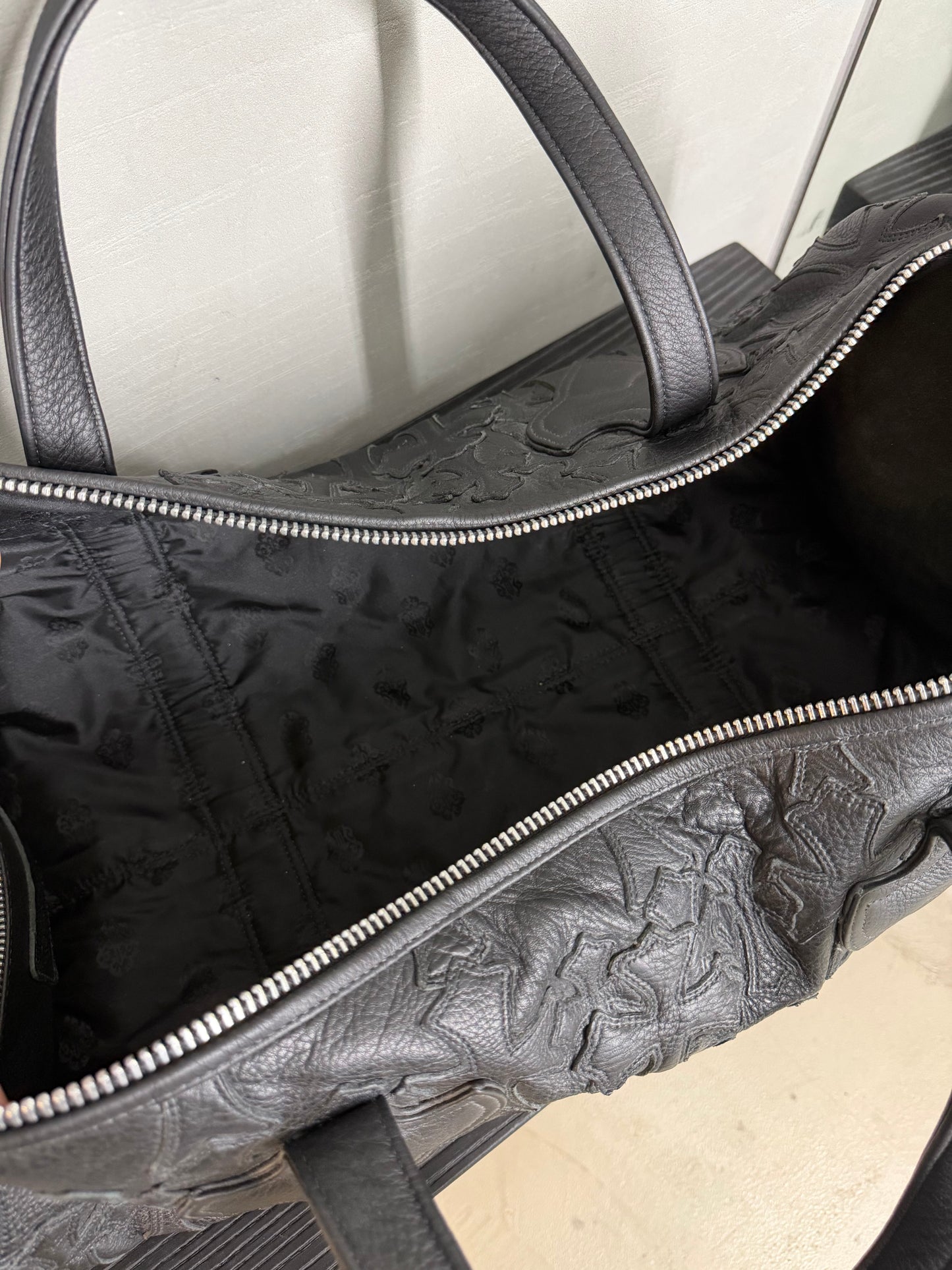 Chrome Hearts Leather Flooded Cemetery Cross Patch Duffle Bag