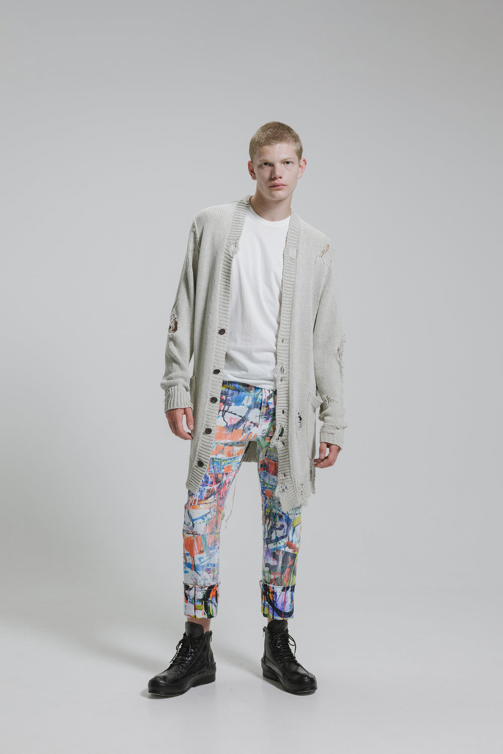 NUDE:MM Cotton Oxford Inkjet Prin w/ White Coating Slim Pants