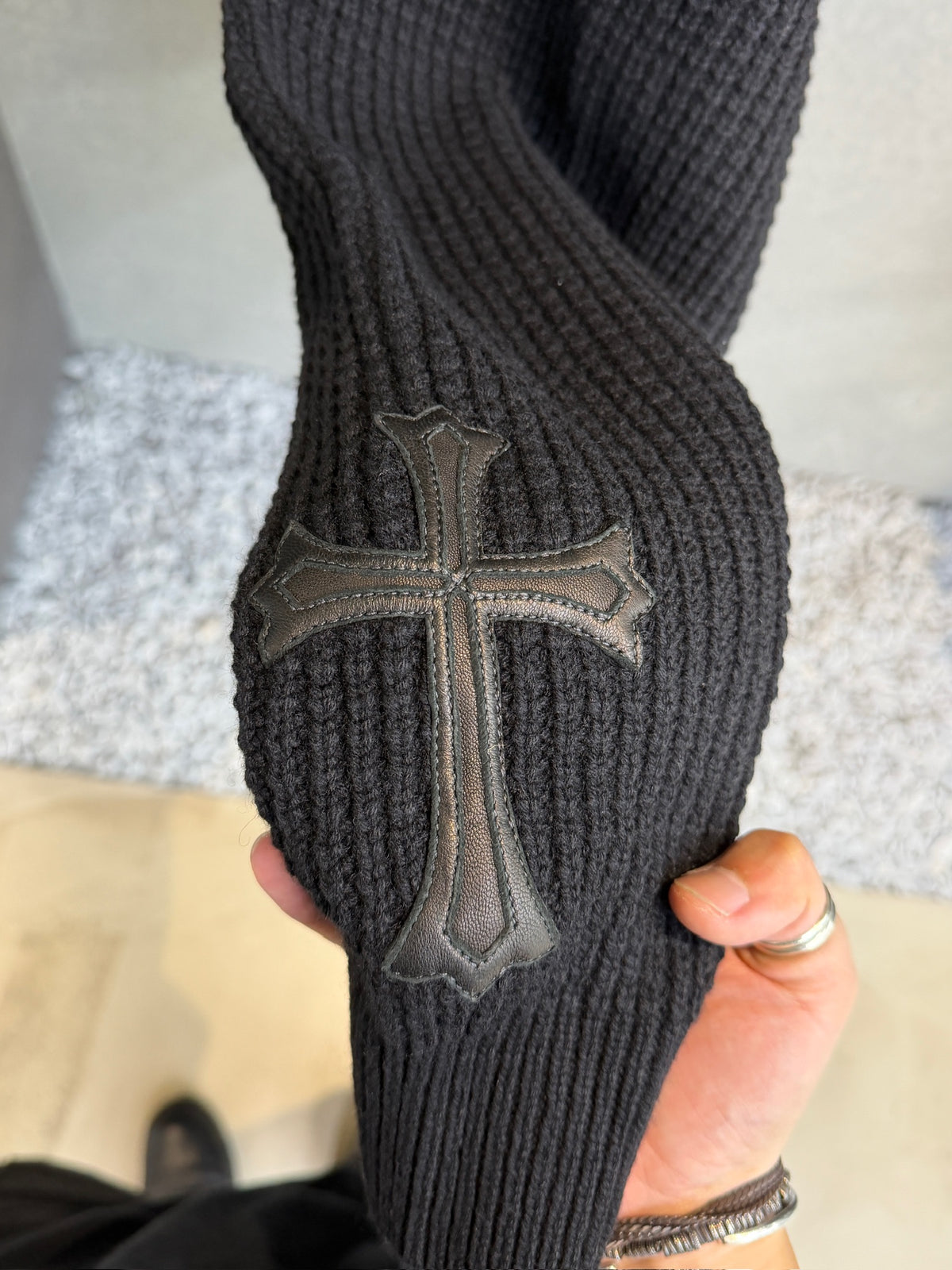 Chrome Hearts Cross Patch Waffle Cashmere Sweater