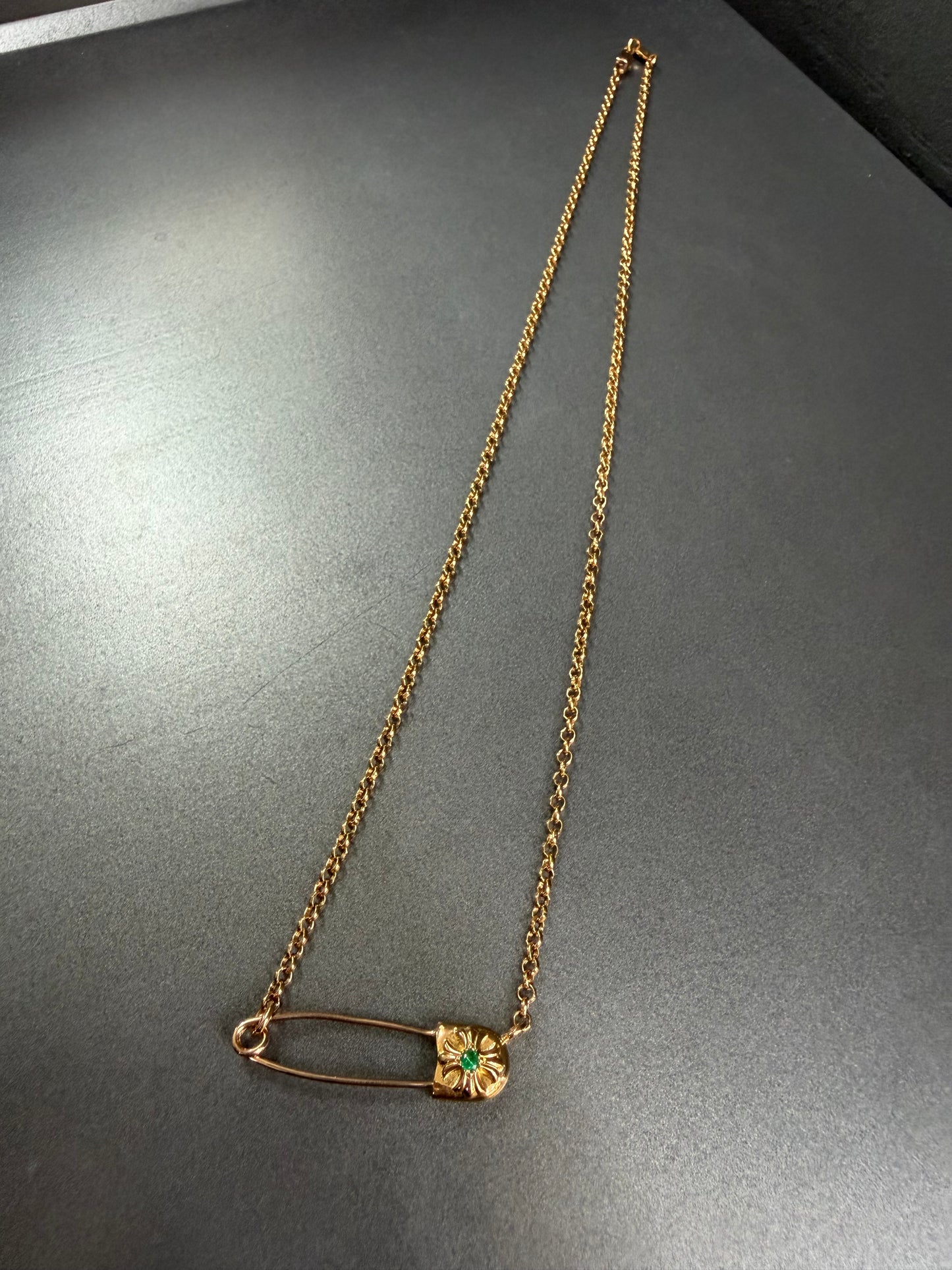 Chrome Hearts 22k Emerald Safety Pin Necklace 45cm