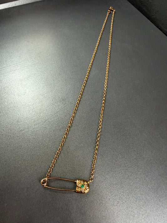 Chrome Hearts 22k Emerald Safety Pin Necklace 45cm