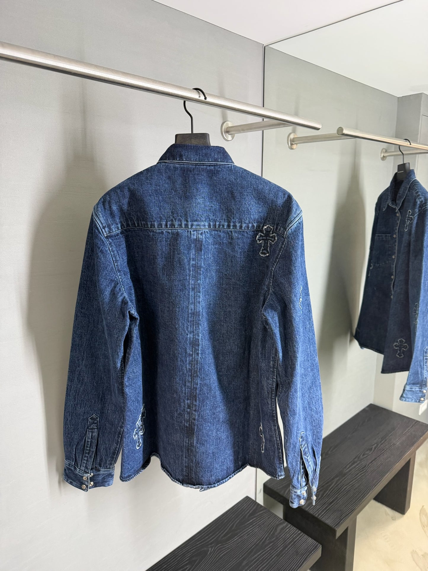Chrome Hearts Denim Embroidered Cross Patch Shirt