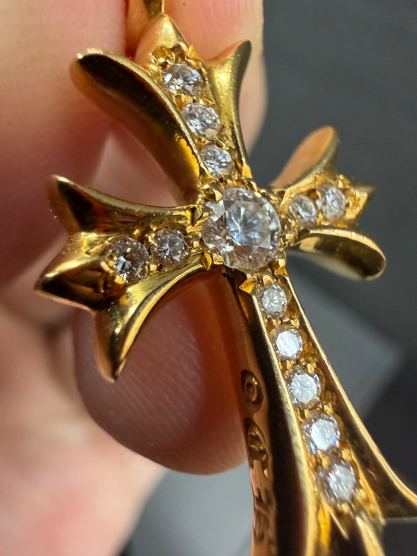Chrome Hearts 22k Tiny Cross Pendant with Diamonds