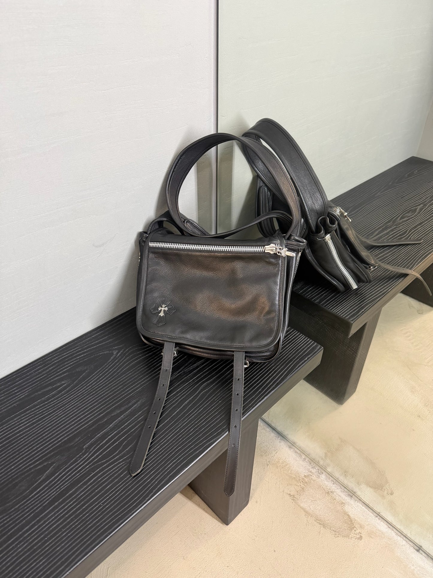 Chrome Hearts Cross Leather Messenger Shoulder Bag