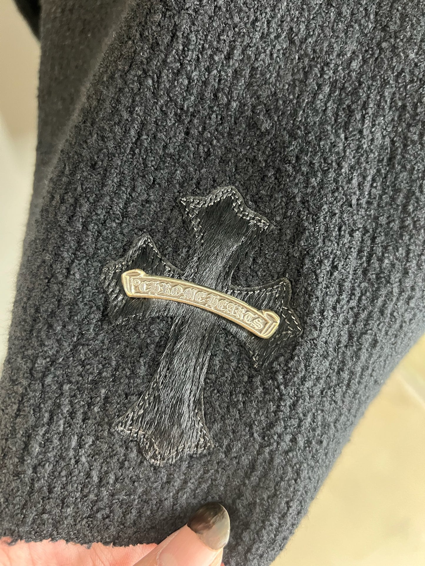 Chrome Hearts Pony Hair Cross Patch Half Turtleneck Knitted Sweater