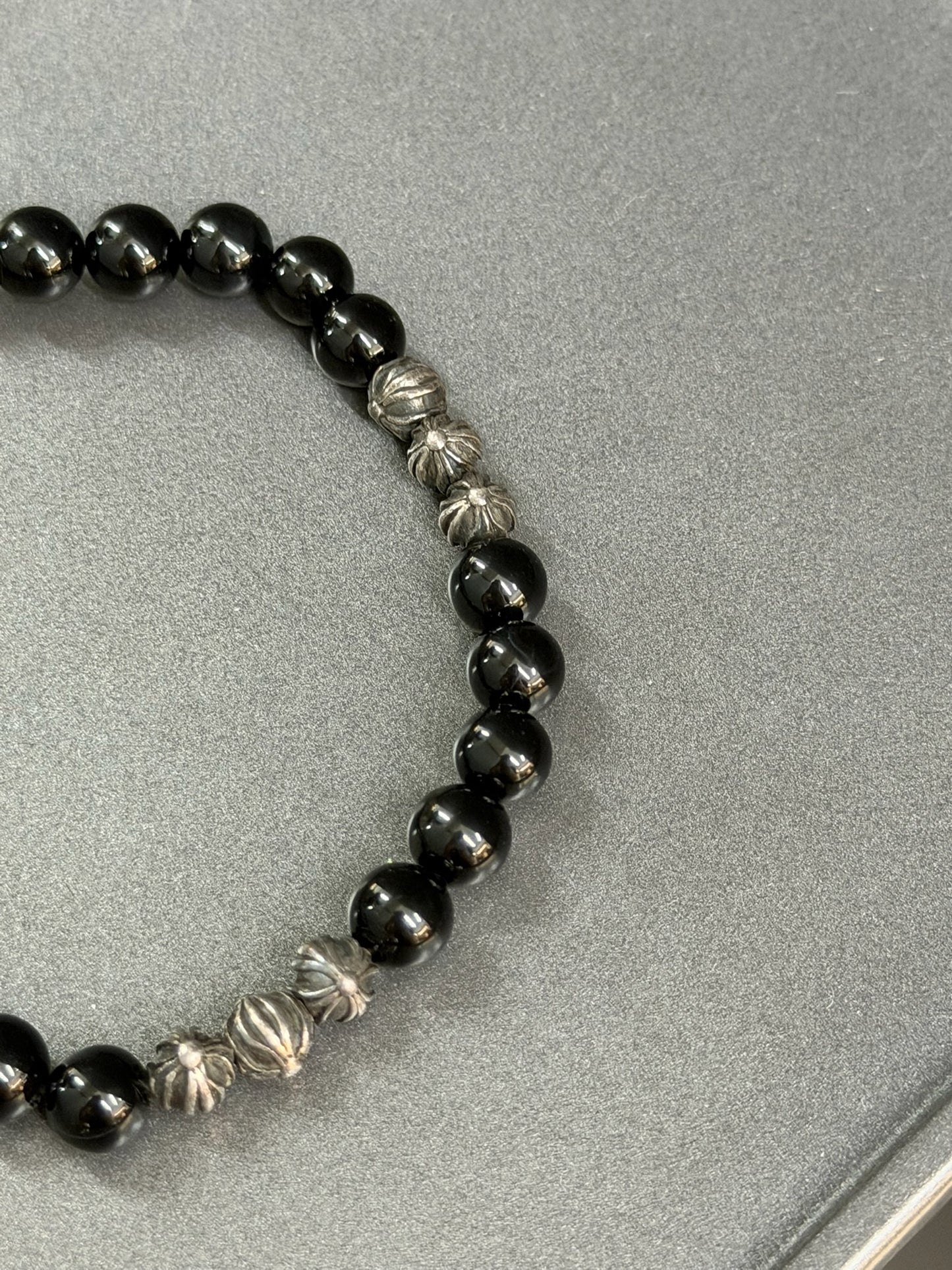 Chrome Hearts Black Stones Cross Ball 6mm Beaded Bracelet