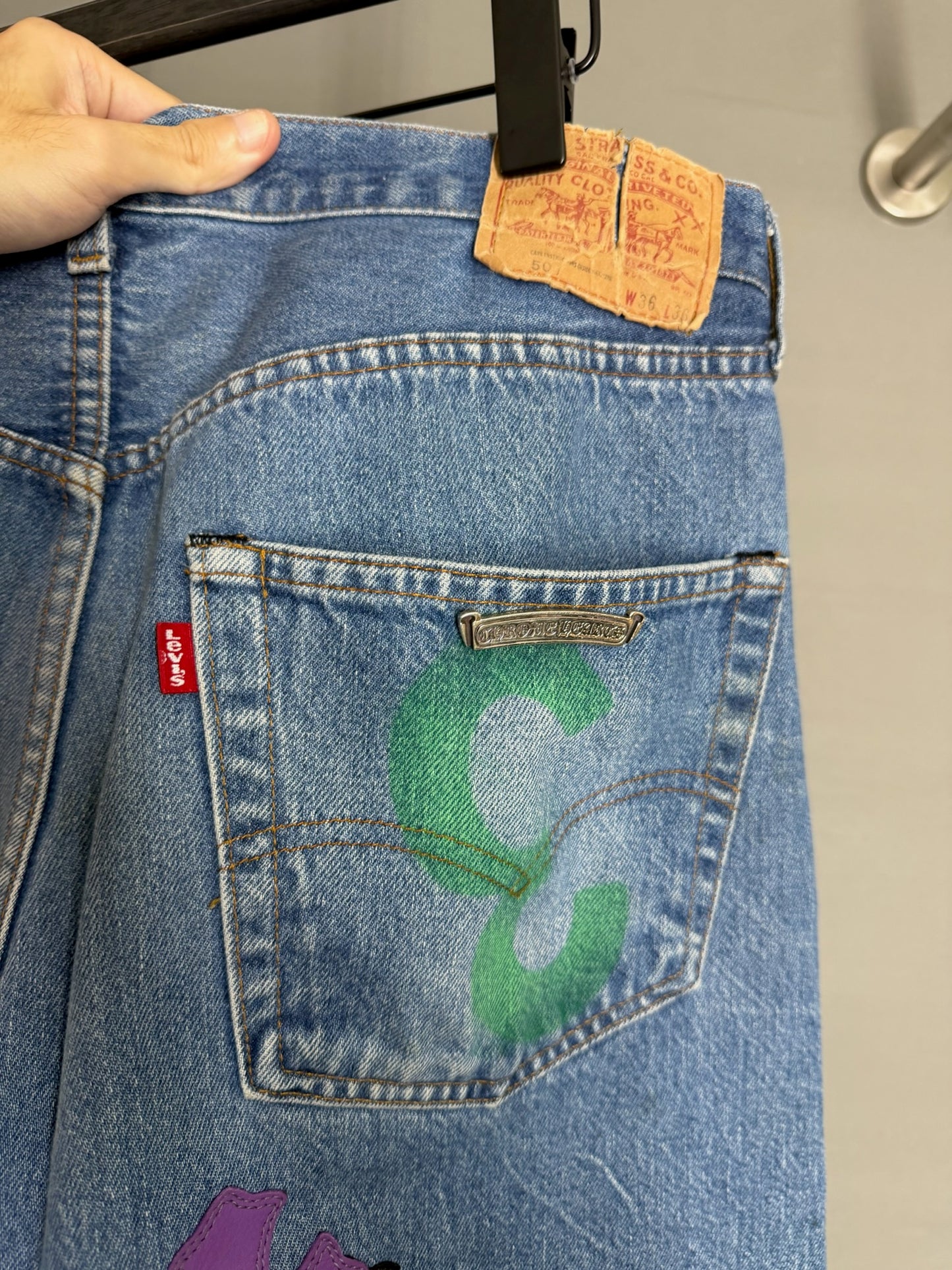 Chrome Hearts Multi Spray Painted Cross Patch 501 Jeans