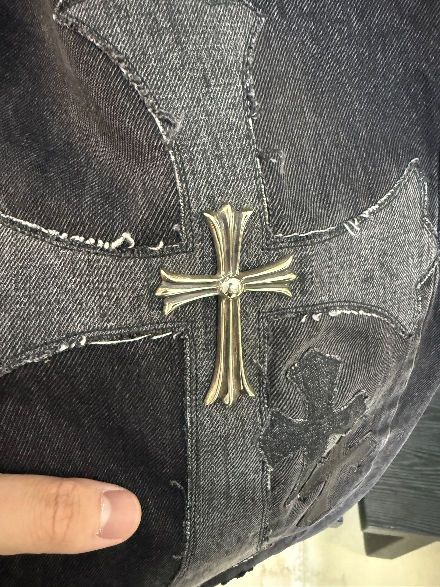 Chrome Hearts Silver Cross Black Denim Overpatched Vintage Jeans