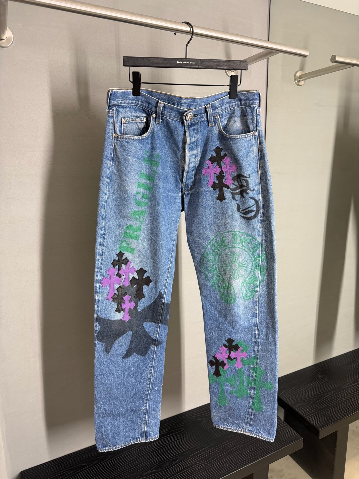 Chrome Hearts Multi Spray Painted Cross Patch 501 Jeans