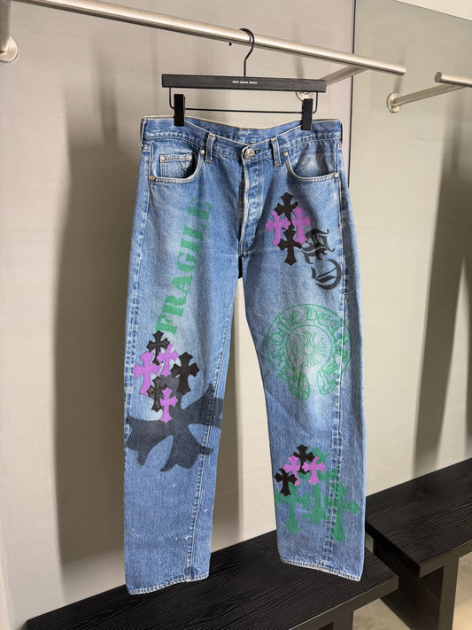 Chrome Hearts Multi Spray Painted Cross Patch 501 Jeans