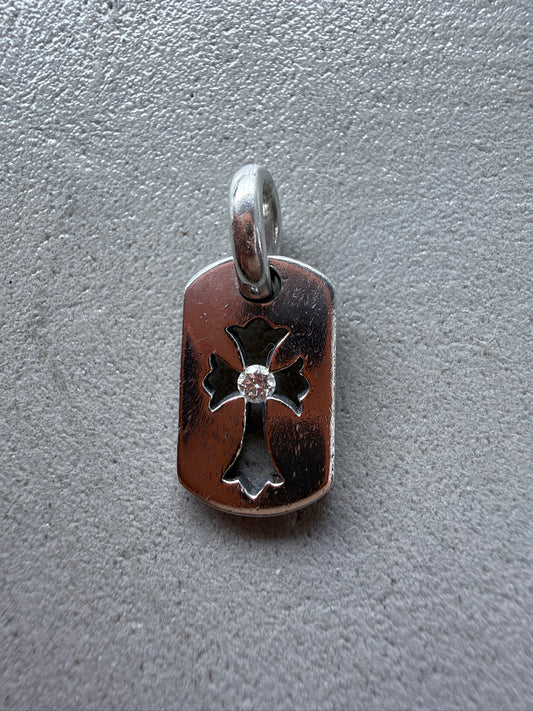 Chrome Heart Cross Mini Dog Tag with Diamonds