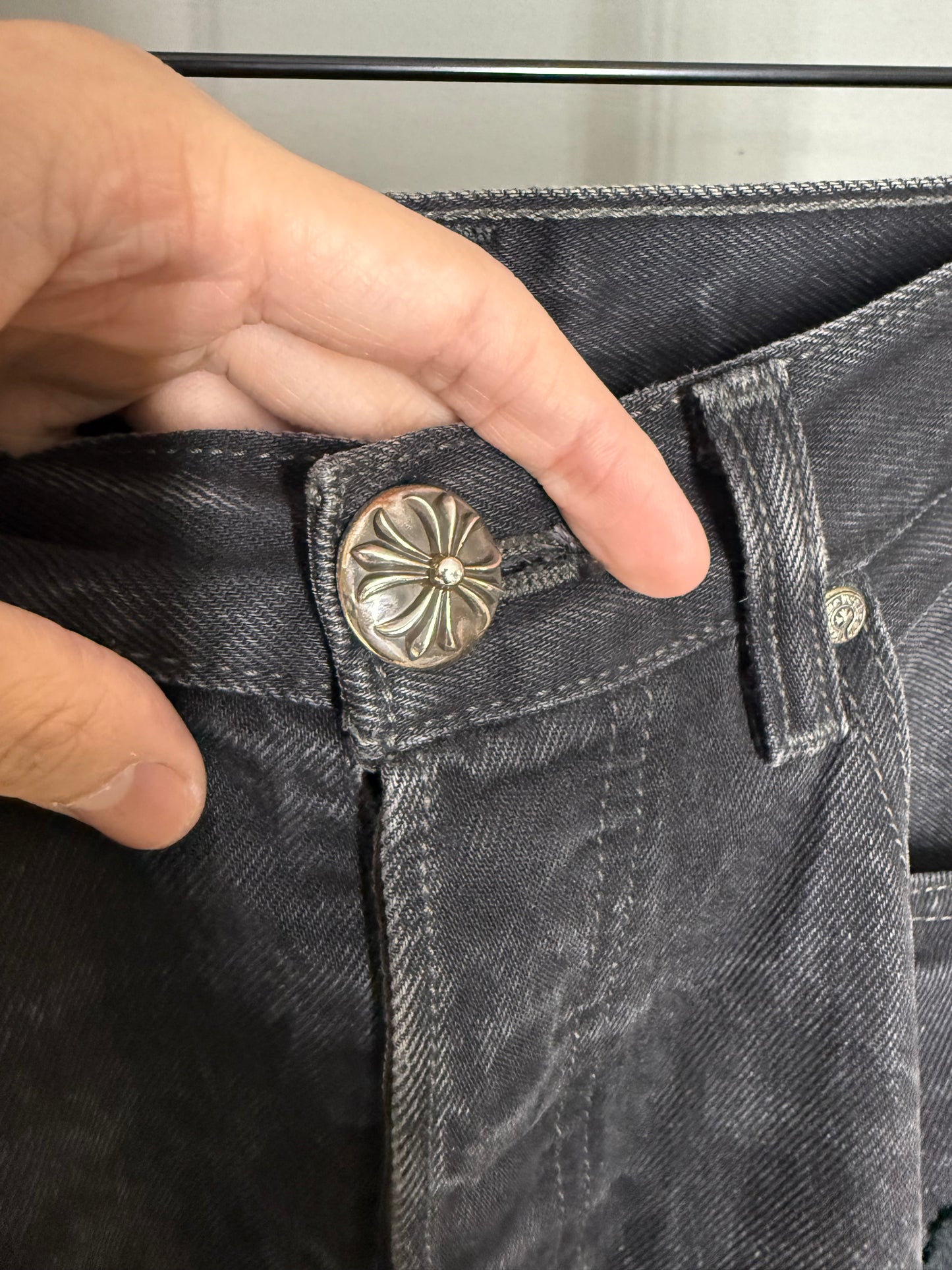Chrome Hearts Silver Cross Black Denim Overpatched Vintage Jeans