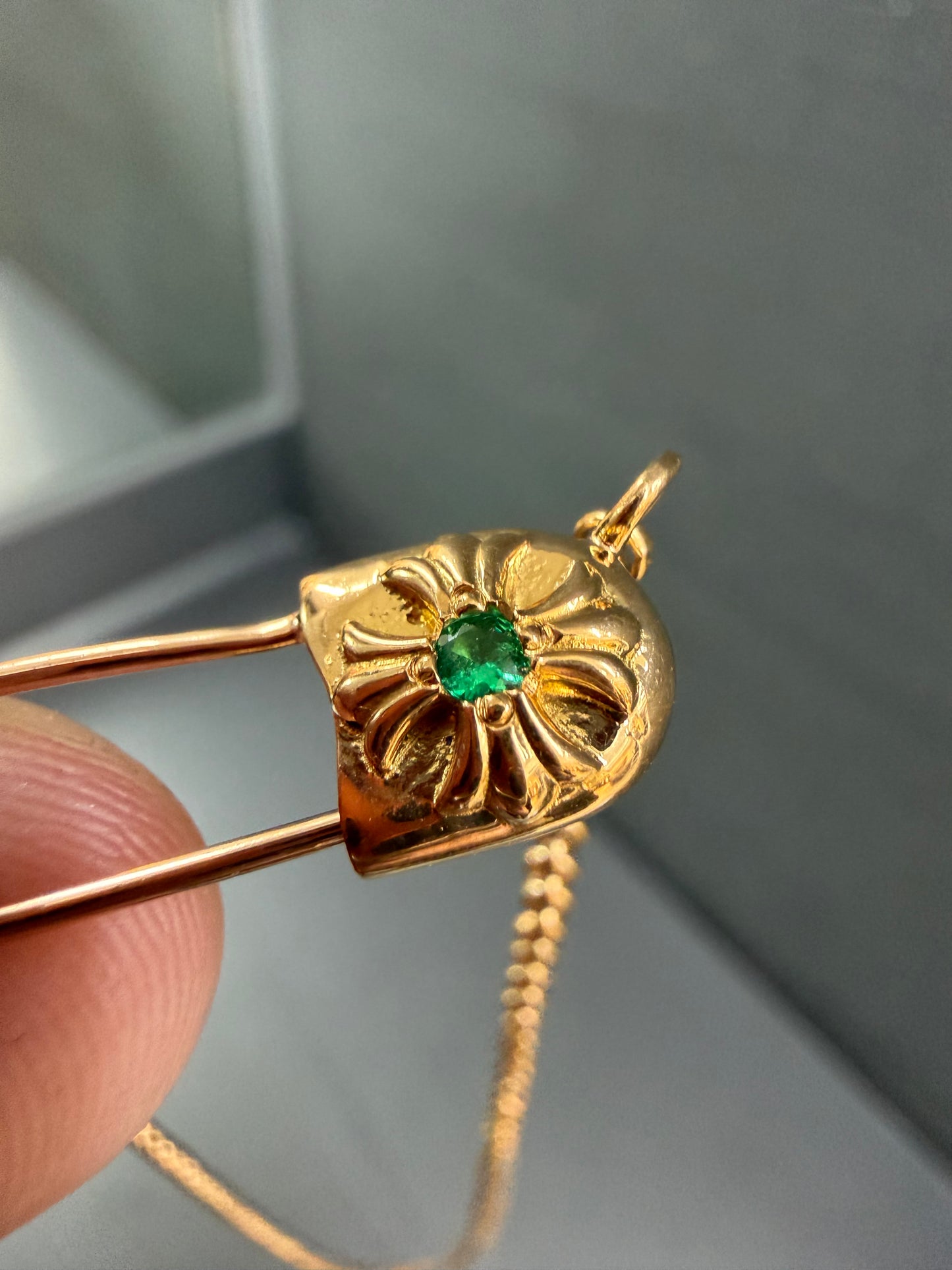 Chrome Hearts 22k Emerald Safety Pin Necklace 45cm