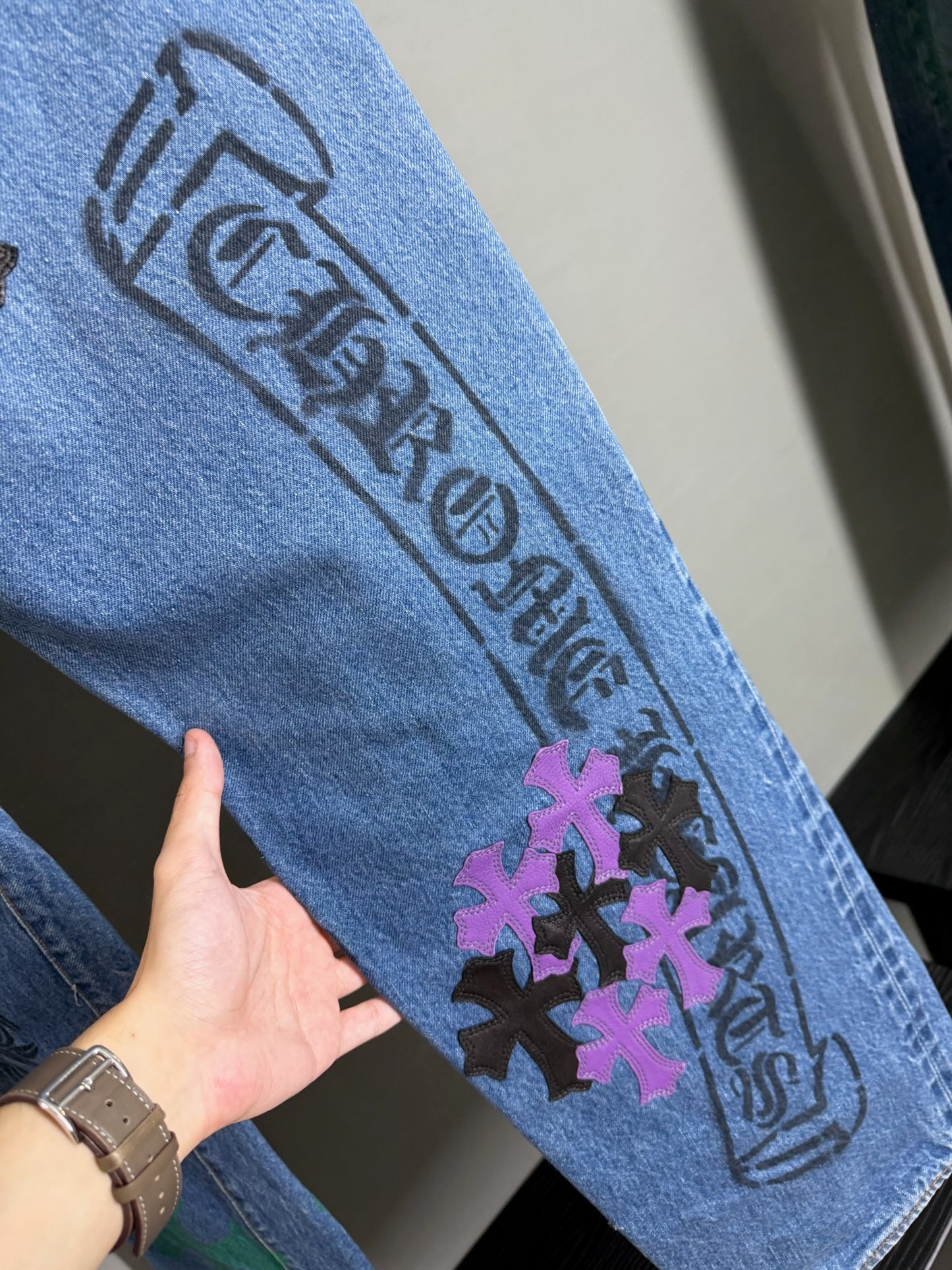Chrome Hearts Multi Spray Painted Cross Patch 501 Jeans