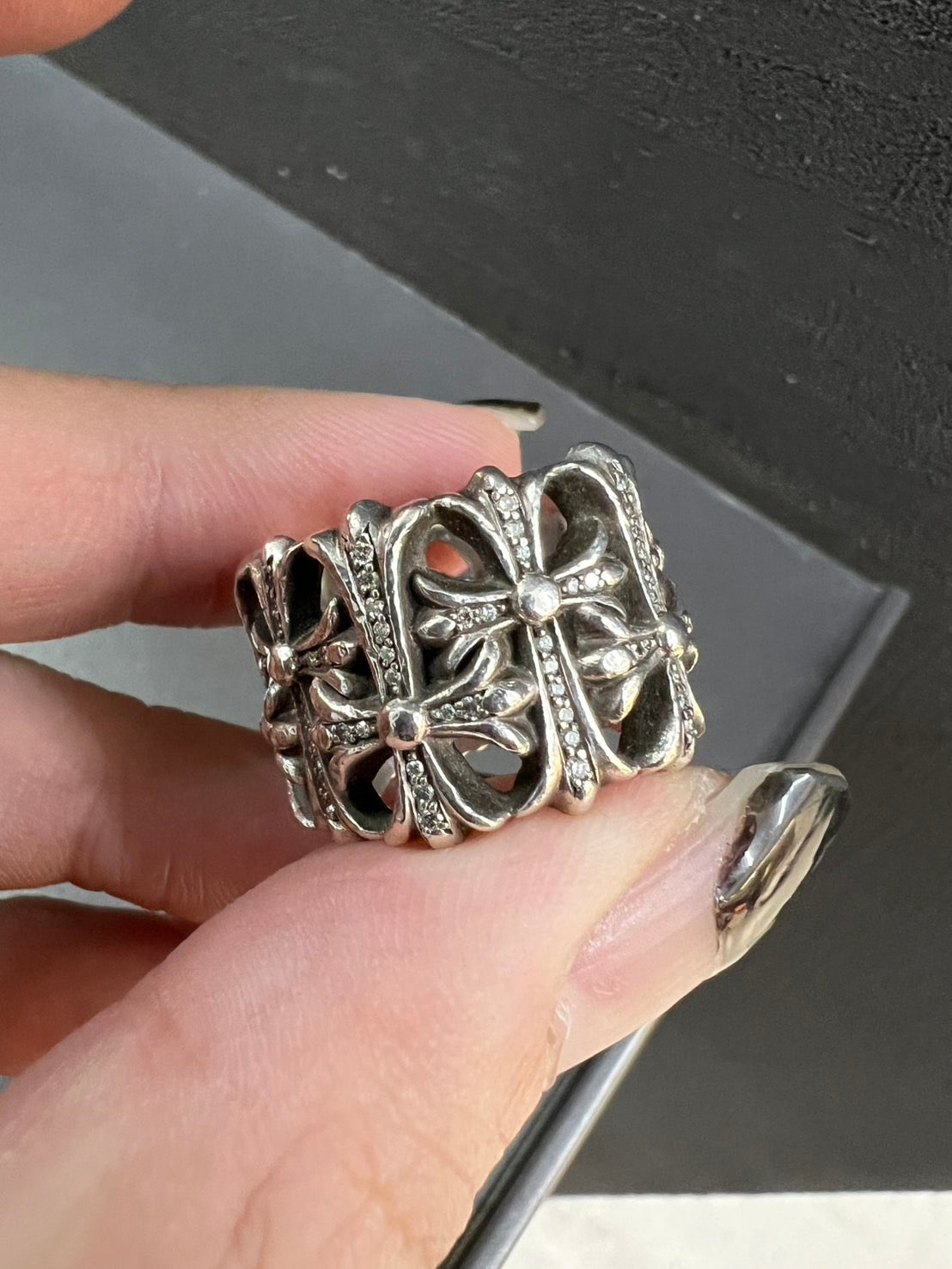 Chrome Hearts Cemetery Cross Ring with Diamonds