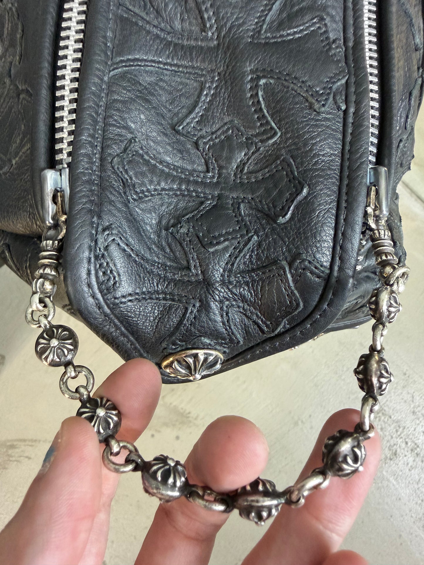 Chrome Hearts Leather Flooded Cemetery Cross Patch Duffle Bag