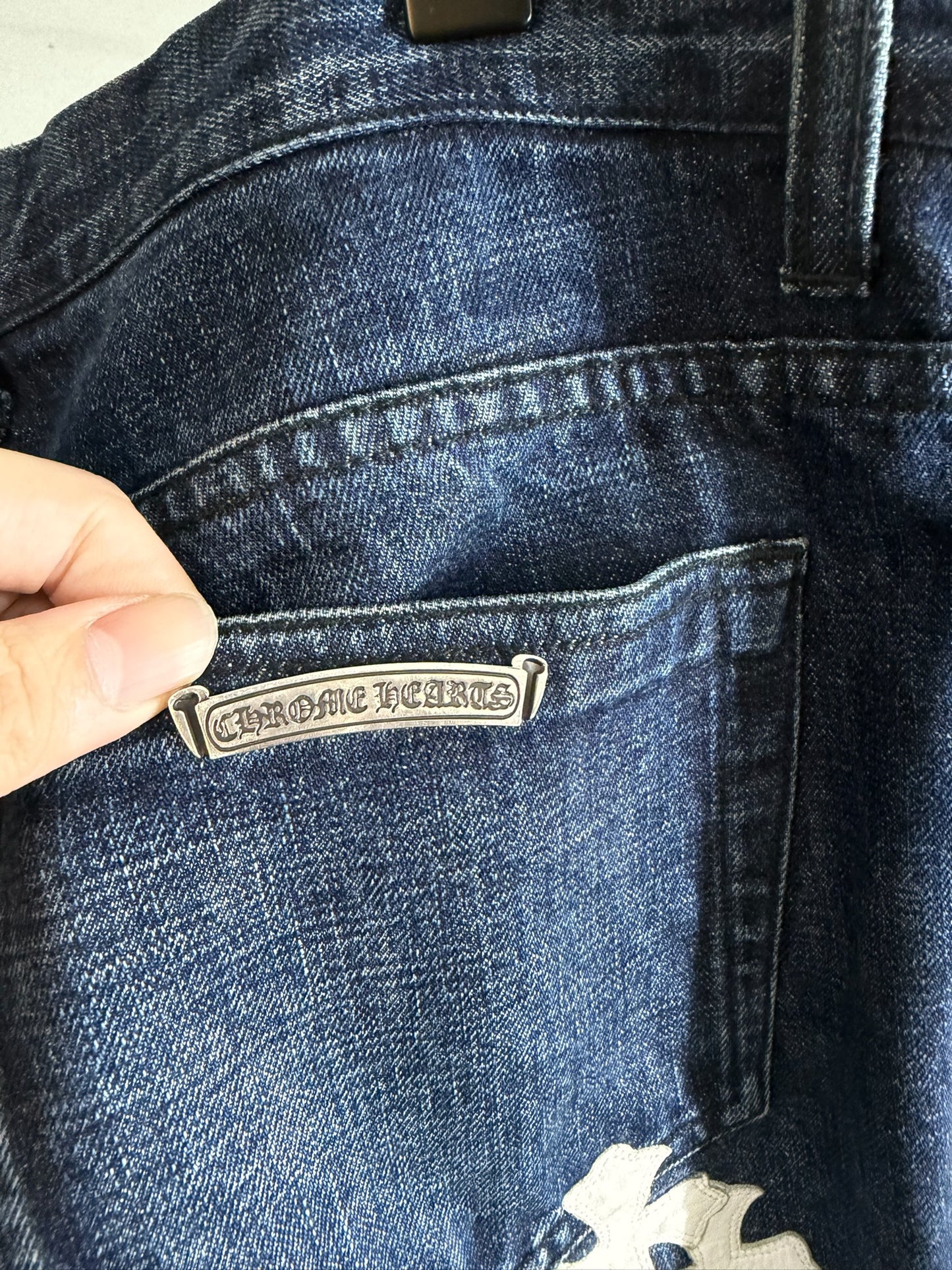 Chrome Hearts Fleur Knee Cross Patch Jeans