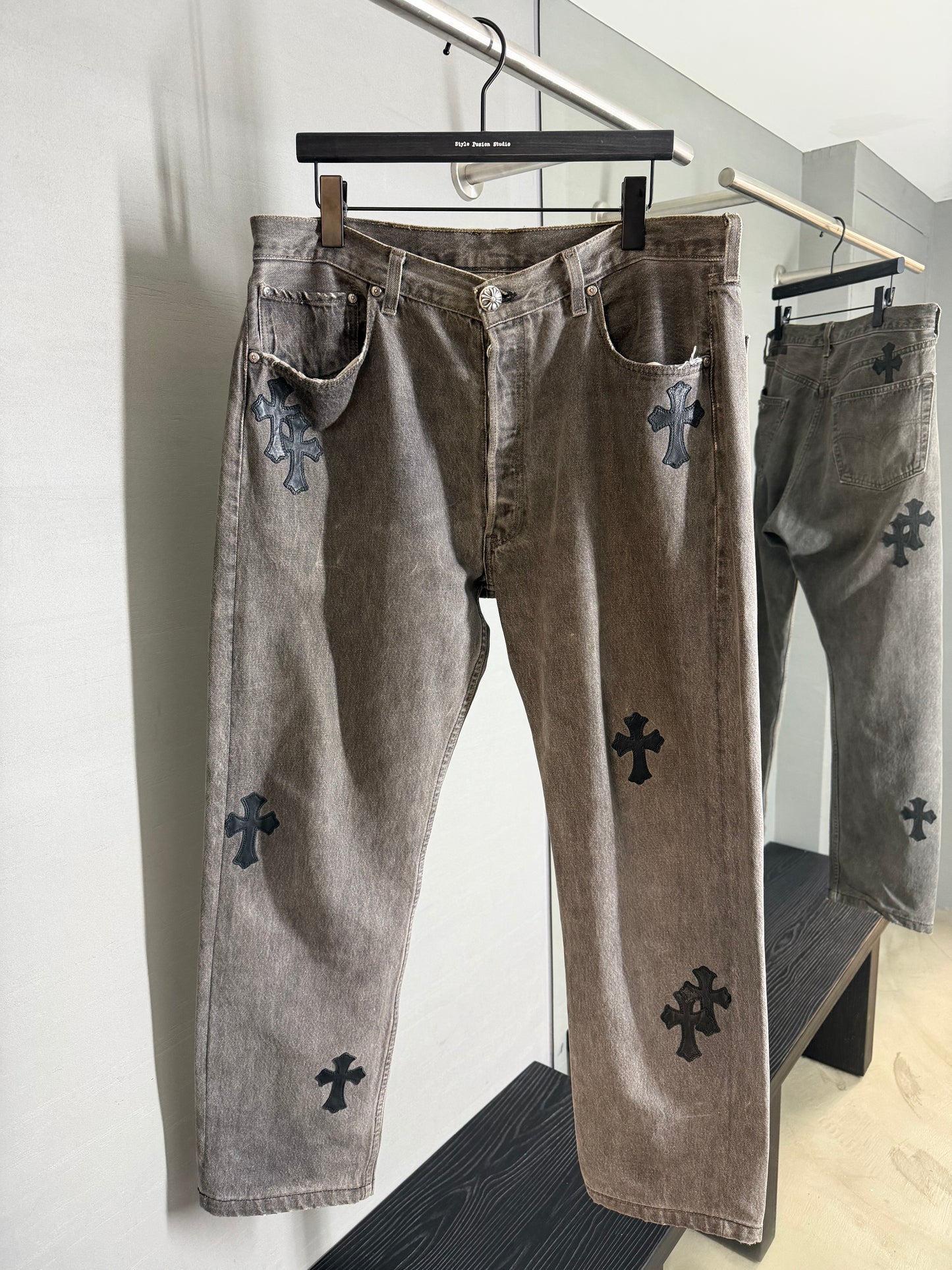 Chrome Hearts Leather Cross Patch 501 Jeans