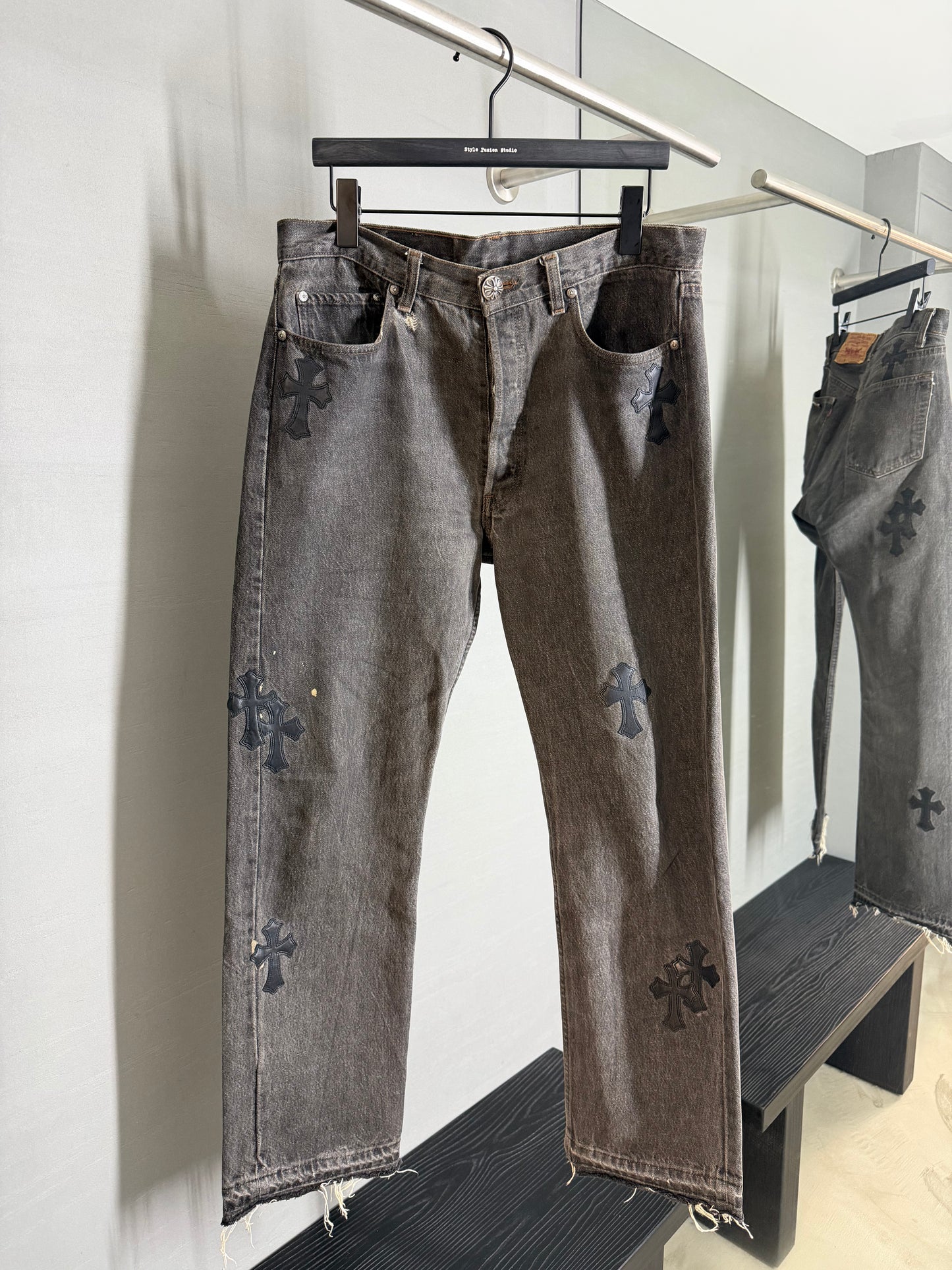 Chrome Hearts Leather Cross Patch 501 Jeans