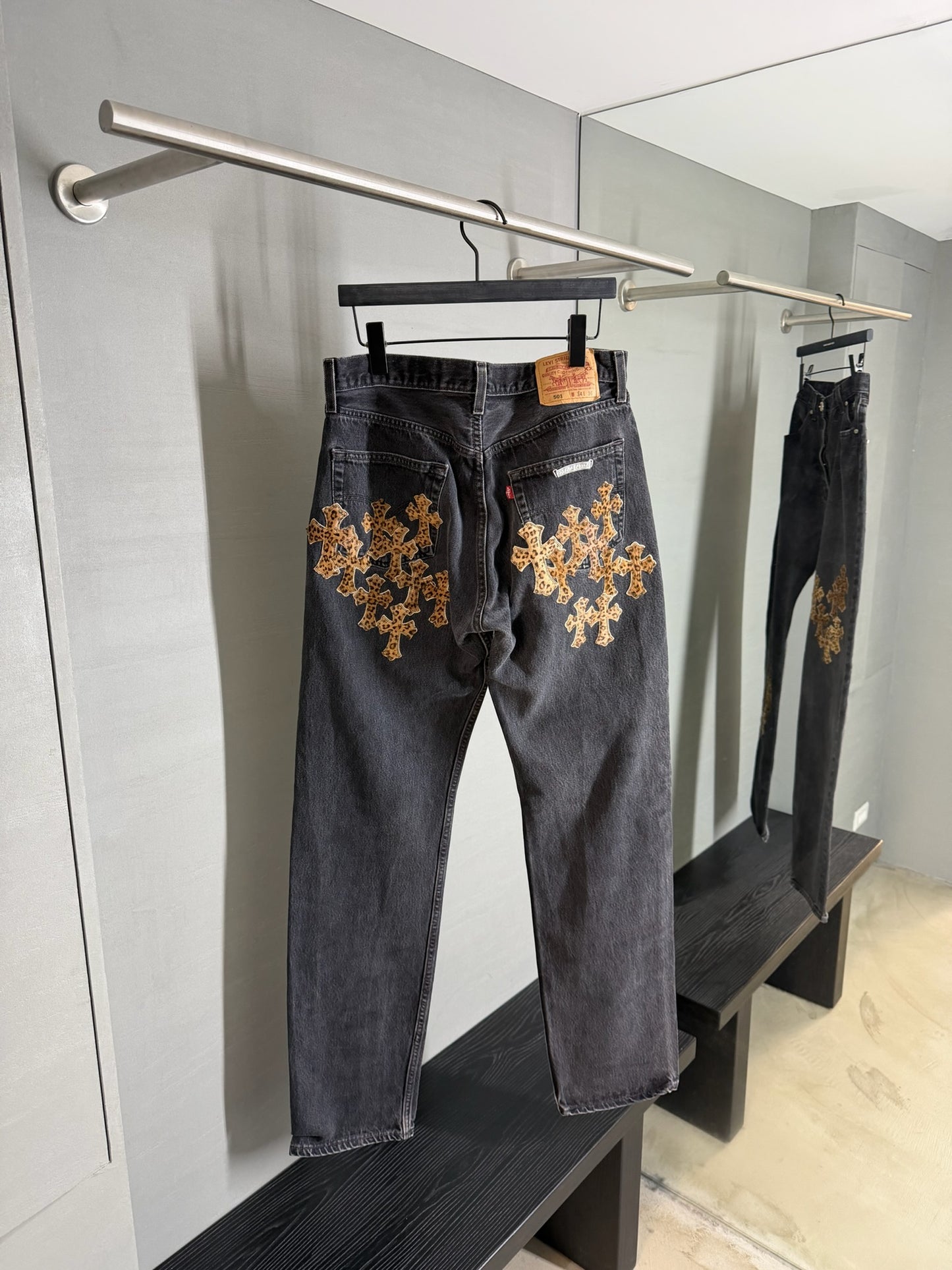 Chrome Hearts Leopard Cross Patch 501 Jeans
