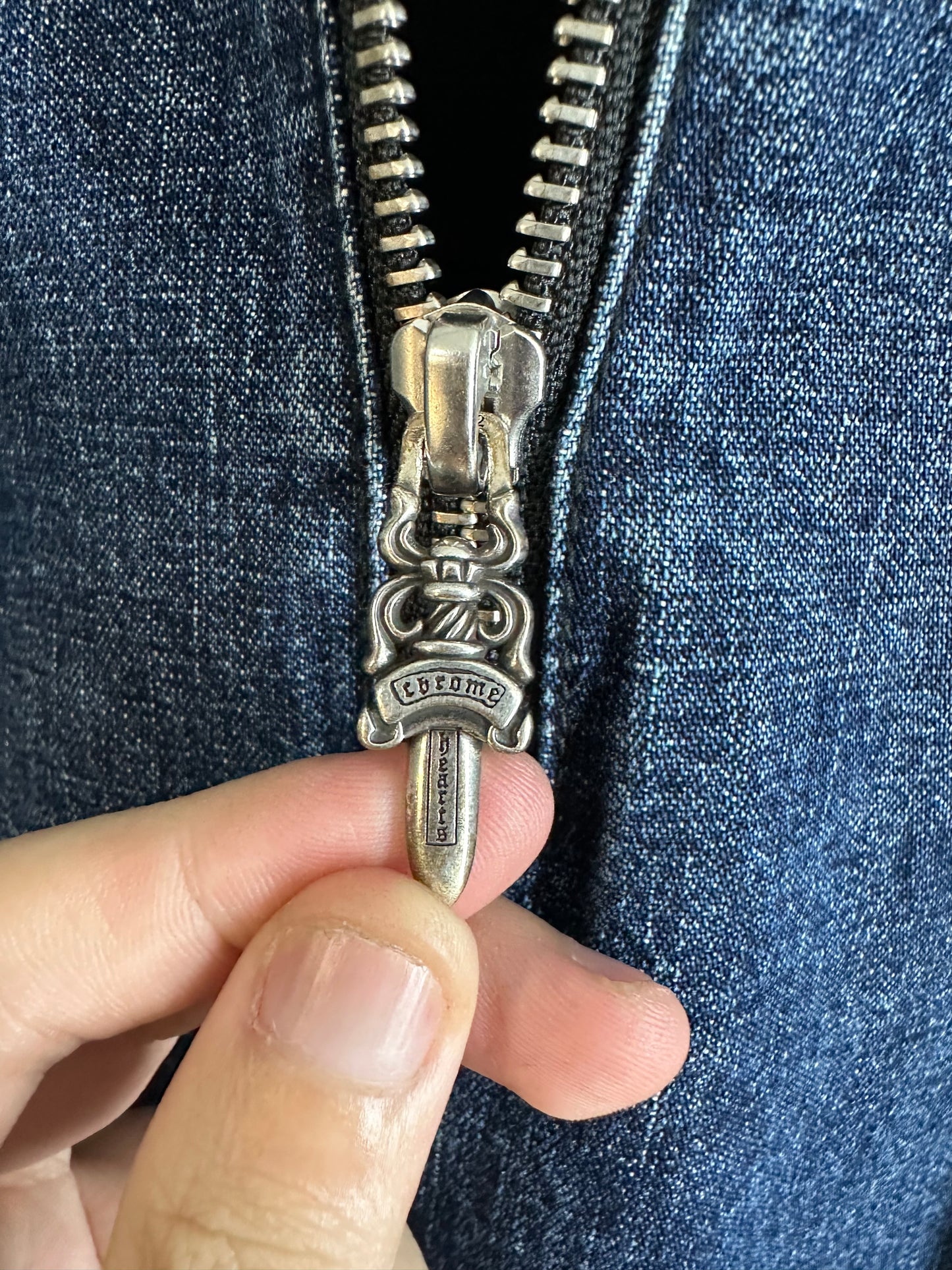 Chrome Hearts Ruckus Hooded Denim Cross Patch Jacket