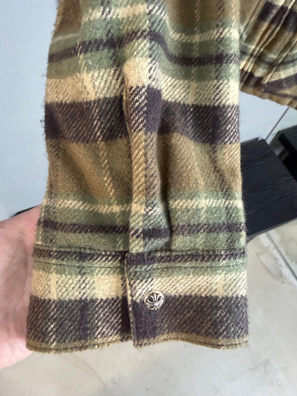 Chrome Hearts Shearling Flannel Plaid Print Trucker Jacket