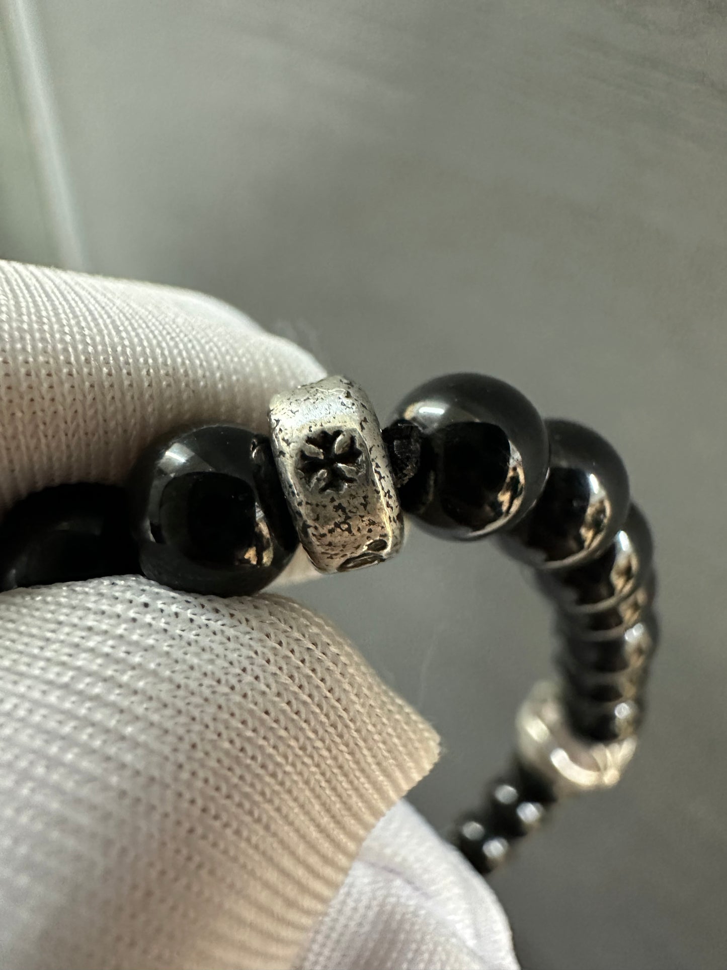 Chrome Hearts Black Stones Cross Ball Bracelet 6mm