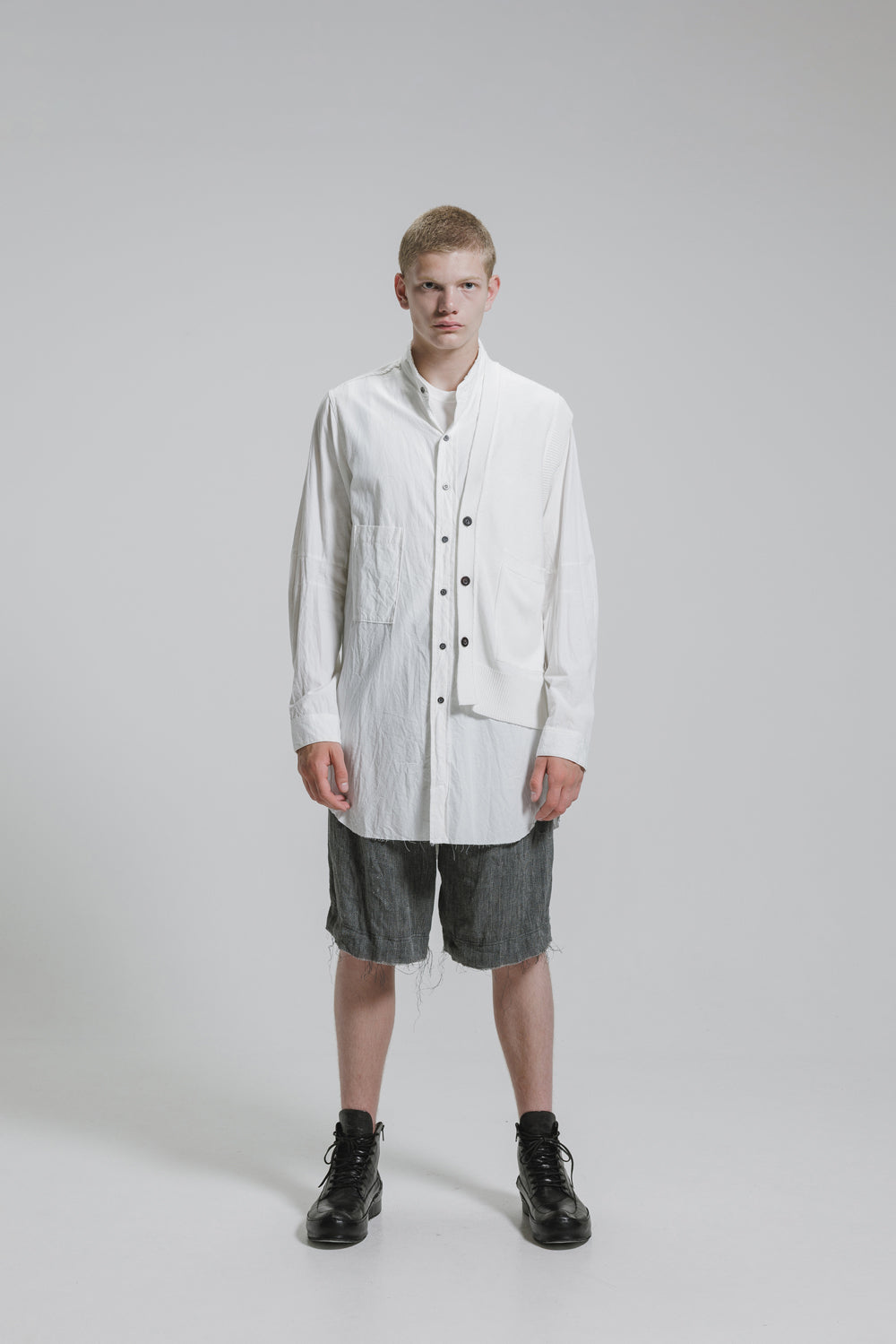 NUDE:MM 80/2 Broad Shirt With 7GG Kint Half Vest