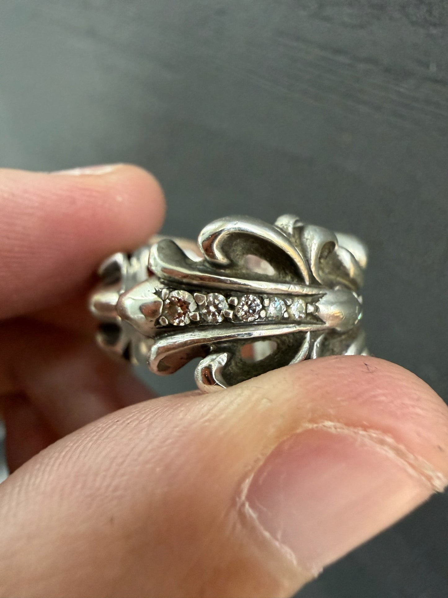 Chrome Hearts Double Floral Cross Ring with Diamond