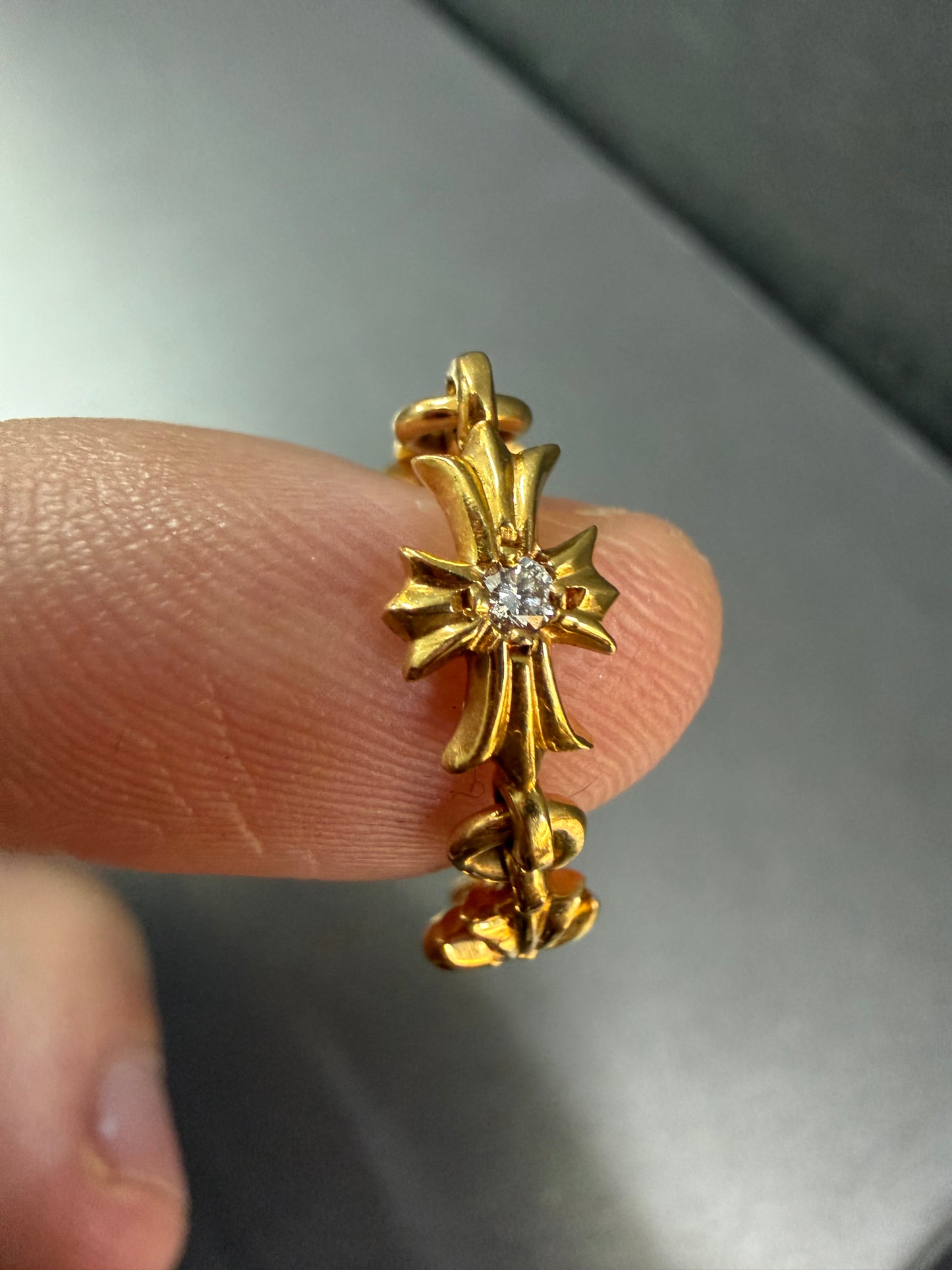 Chrome Hearts 22k Tiny E Cross Ring with Diamonds