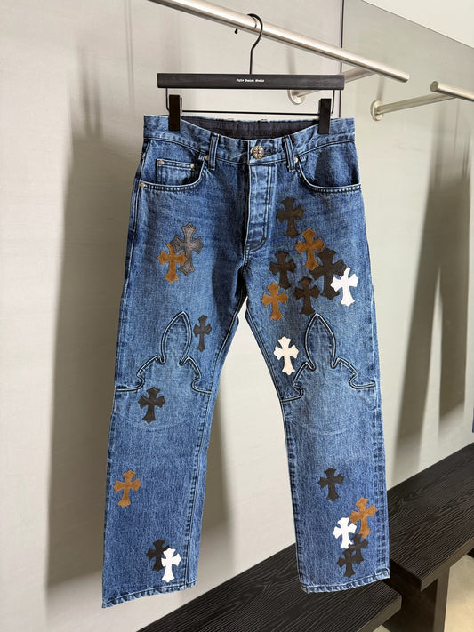 Chrome Hearts Cross Patch Fleur Knee Jeans