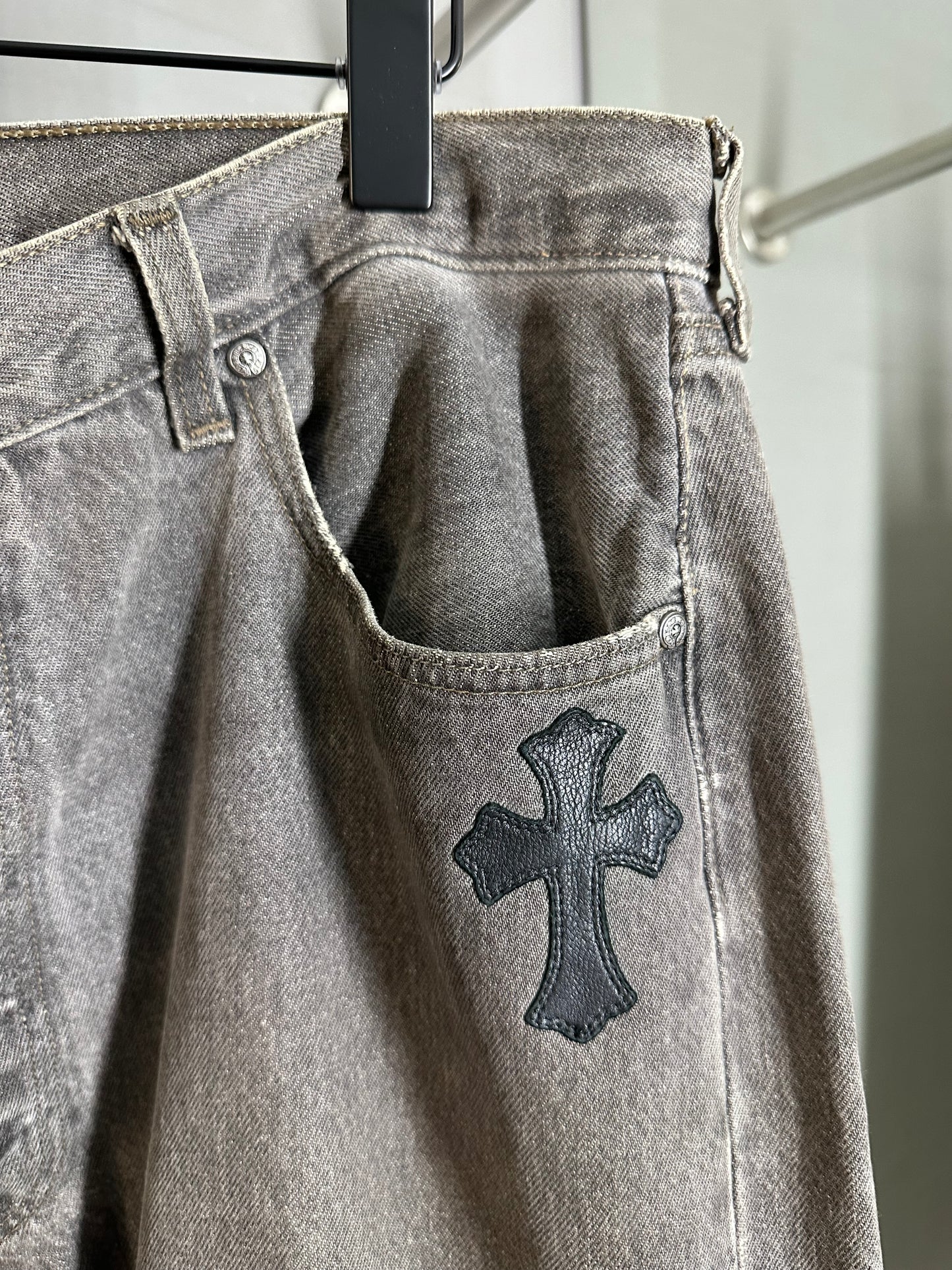 Chrome Hearts Leather Patched 501 Levis Jeans