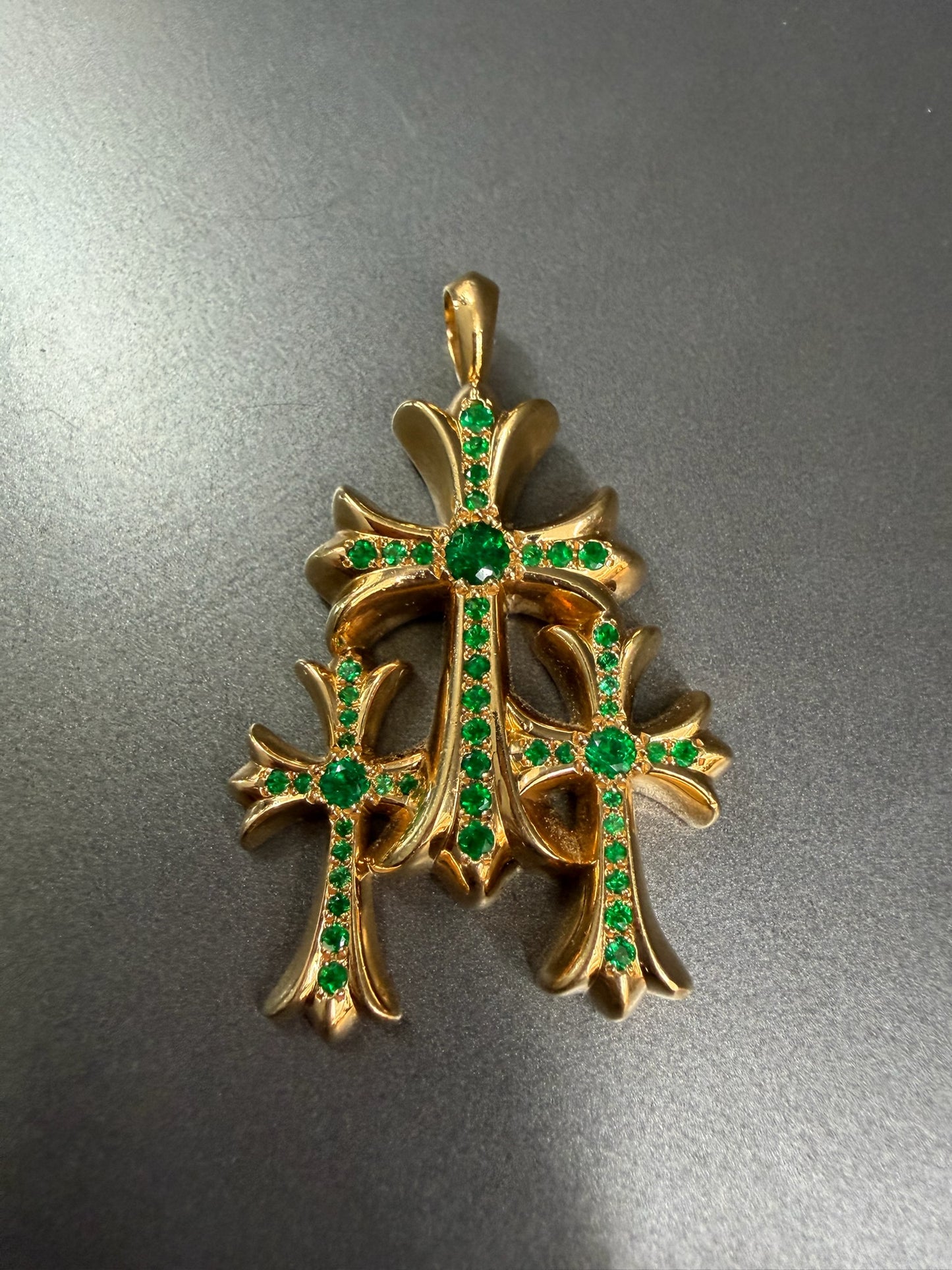 Chrome Hearts 22k Emerald Triple Cross Pendant